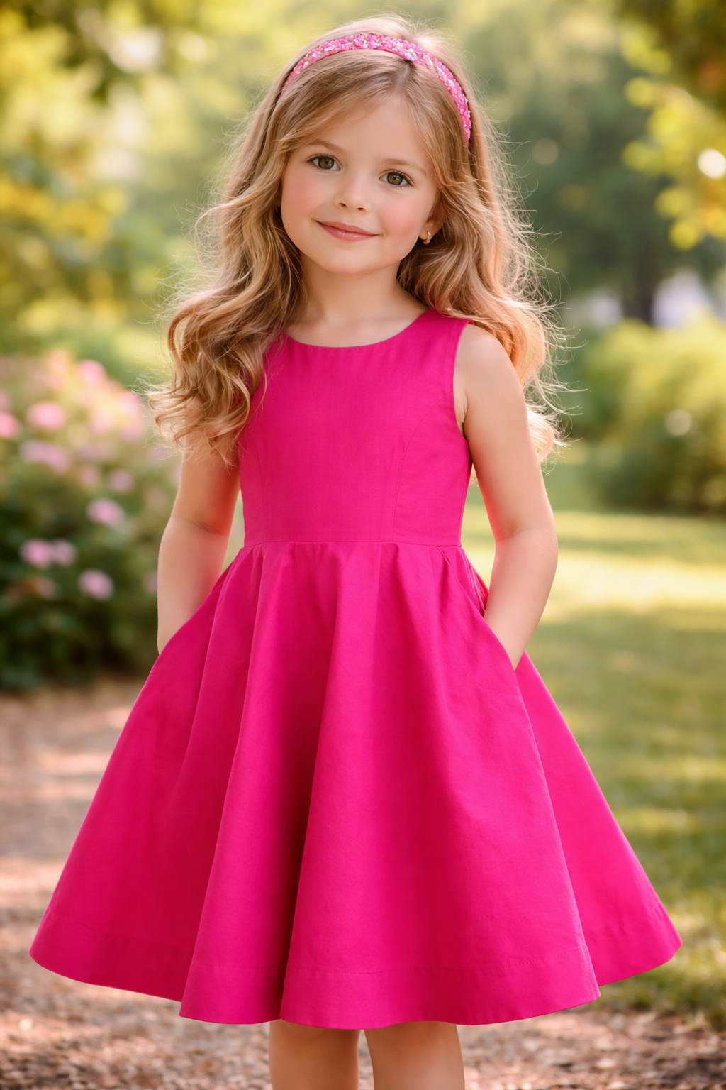 Hot Pink Pure Cotton Fit & Flare Girls Dress