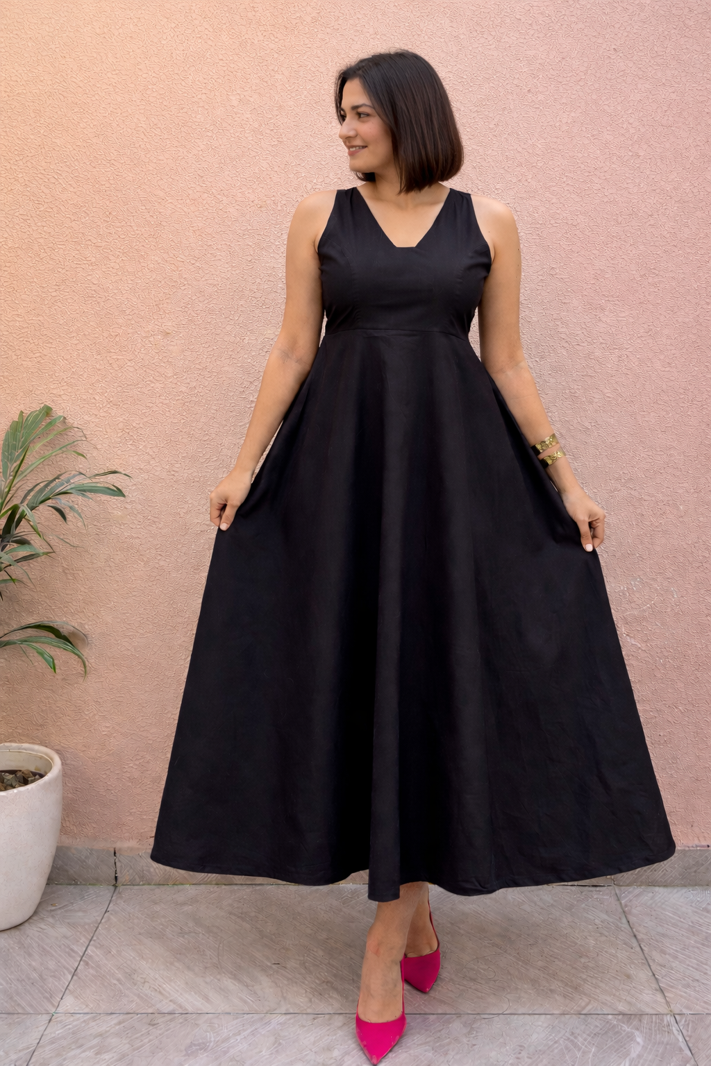 Black Cotton Skater Maxi Dress