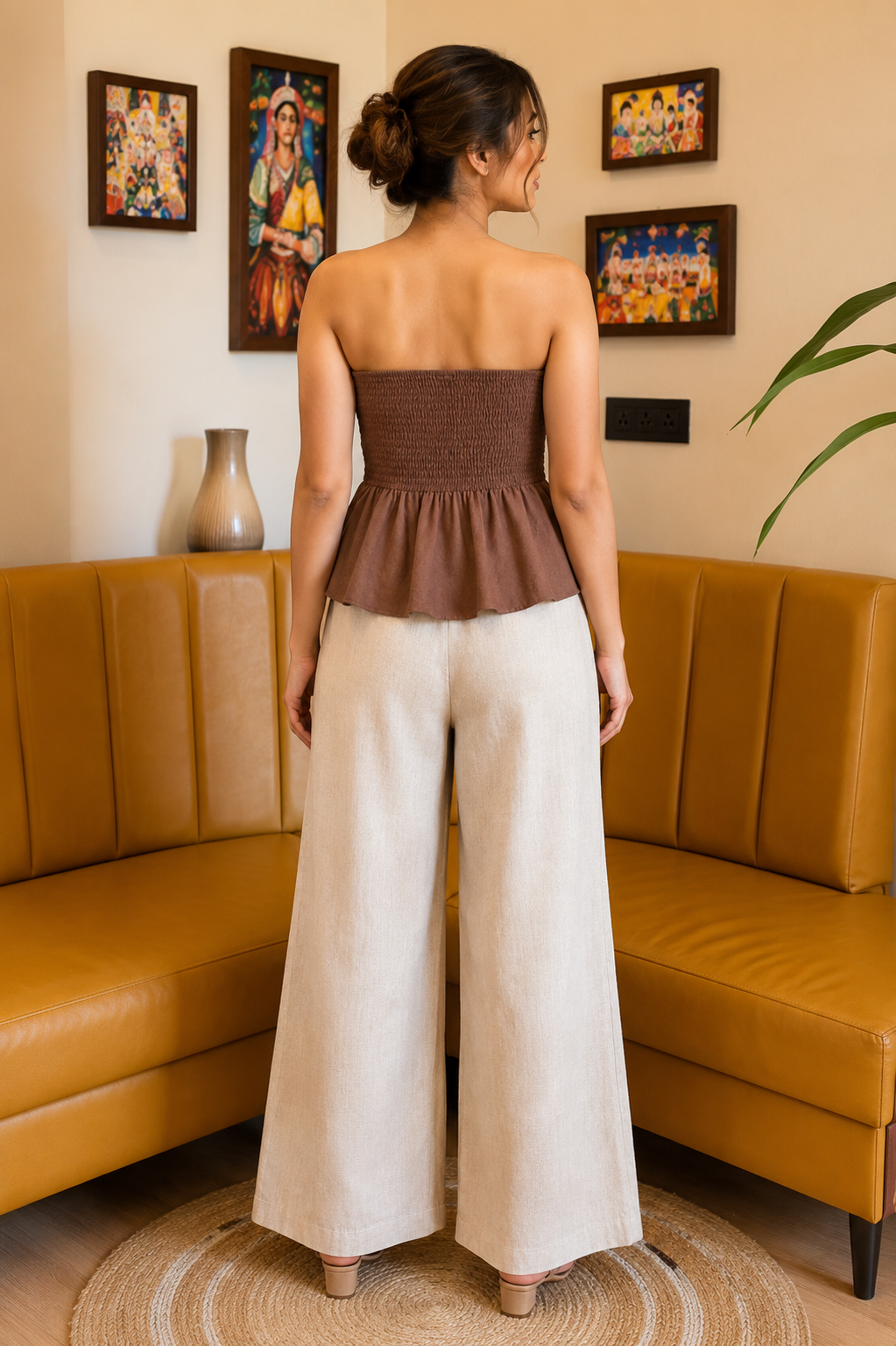 Chocolate Brown Peplum Strapless Top