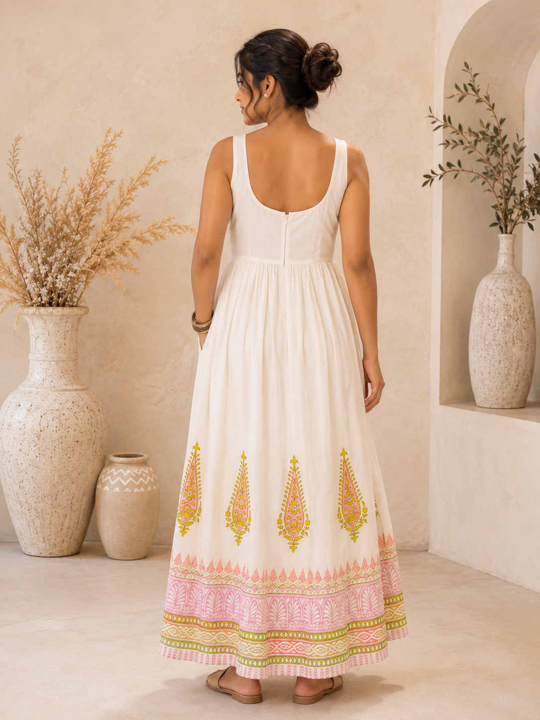 Blush Bloom Cotton Maxi Dress with Pockets