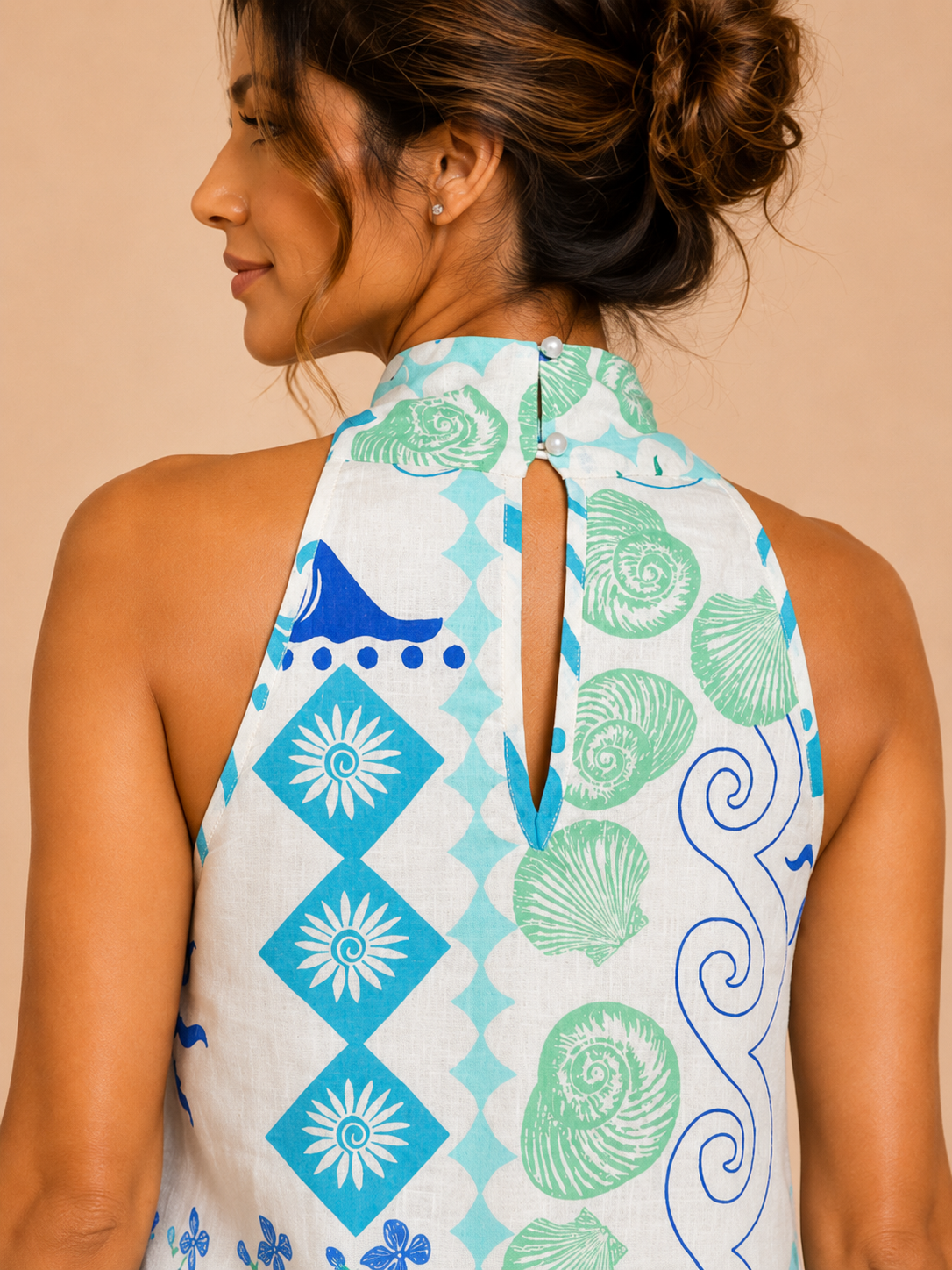 Ocean Breeze Twist Halter Mini Dress with Pockets
