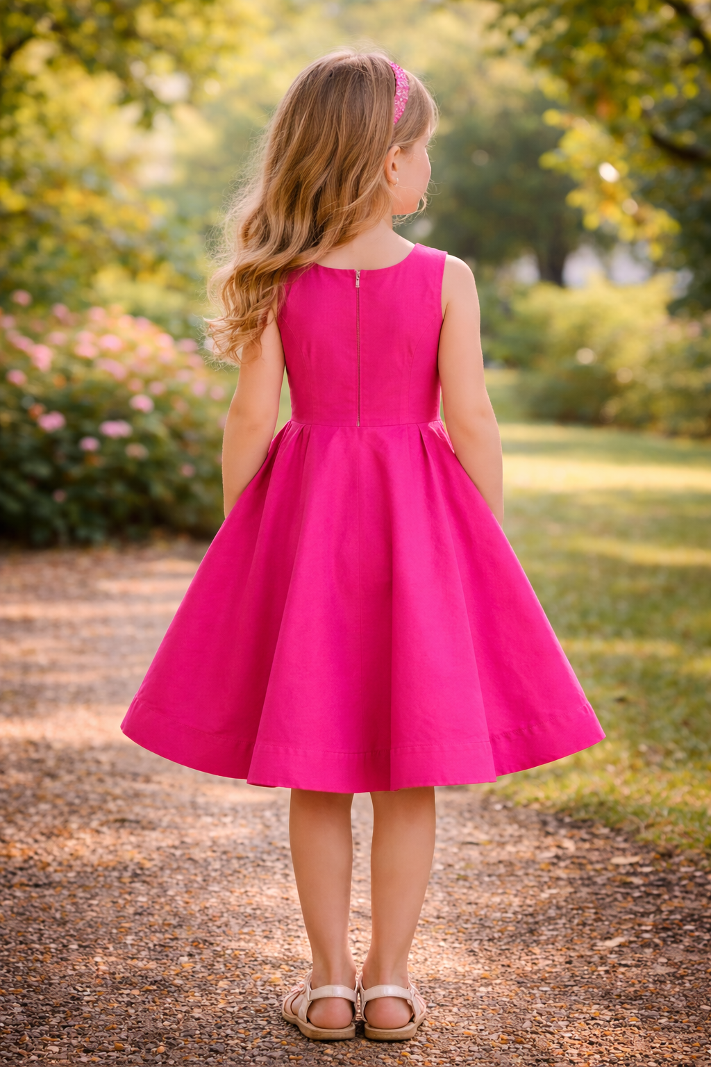 Hot Pink Pure Cotton Fit & Flare Girls Dress