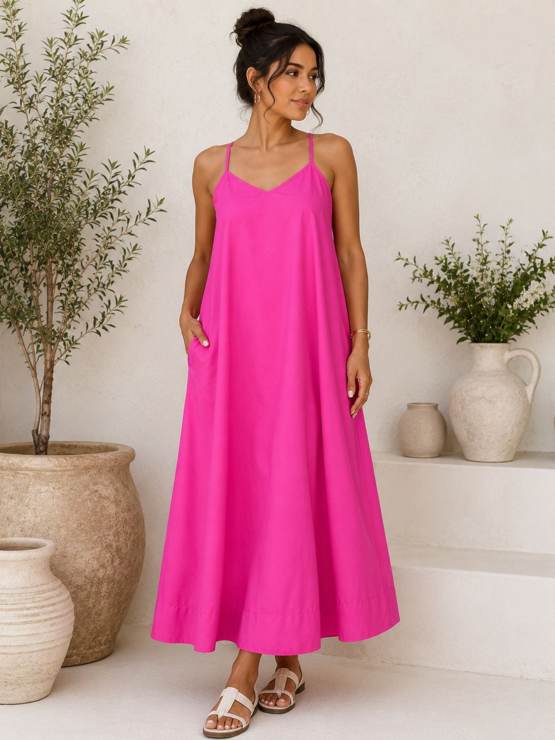 Pink Bloom Cotton A-Line Maxi Dress