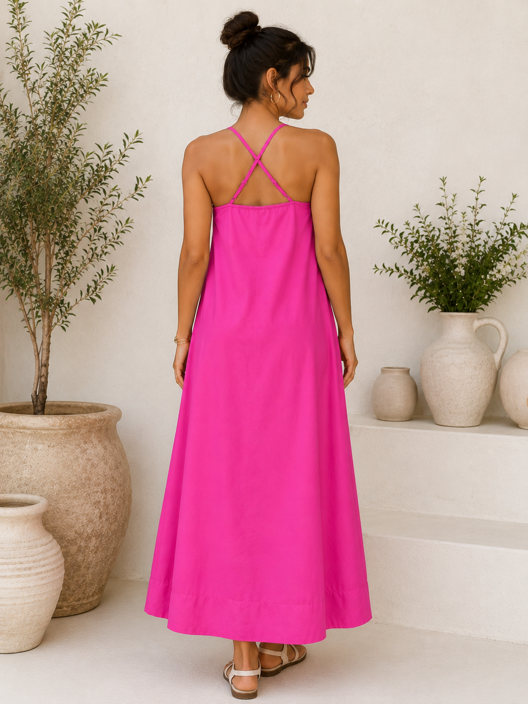 Pink Bloom Cotton A-Line Maxi Dress