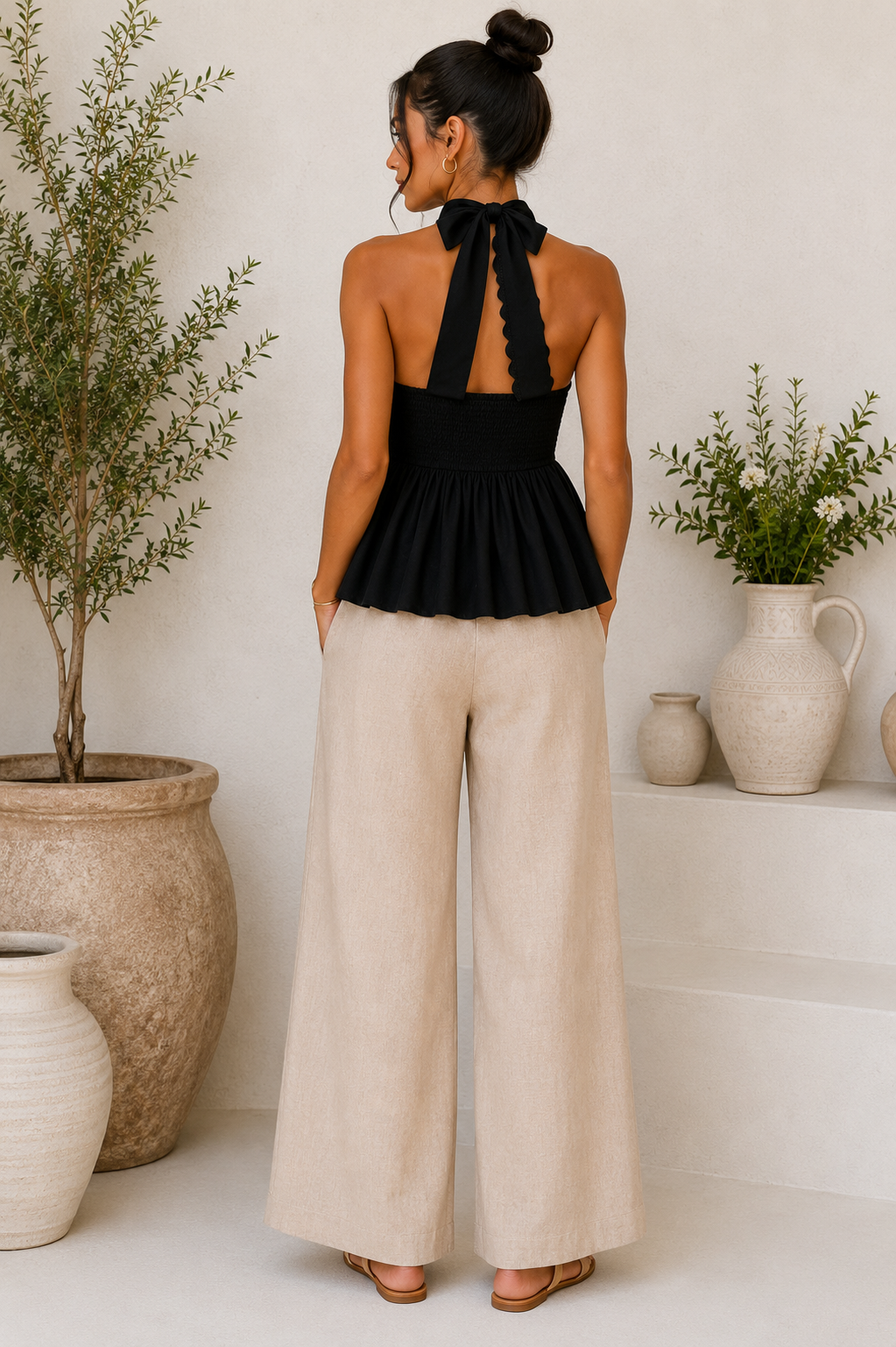 Midnight Muse Cotton Halter Peplum Top