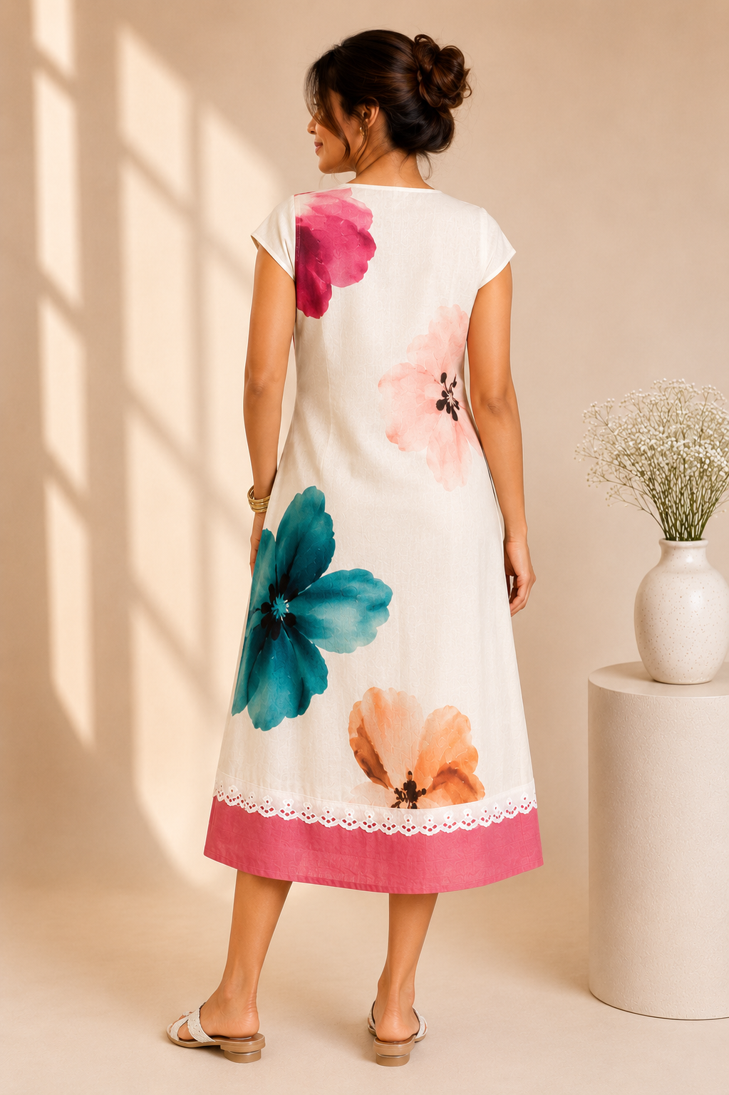 Blush Bloom Linen Blend Shift Dress with Pockets