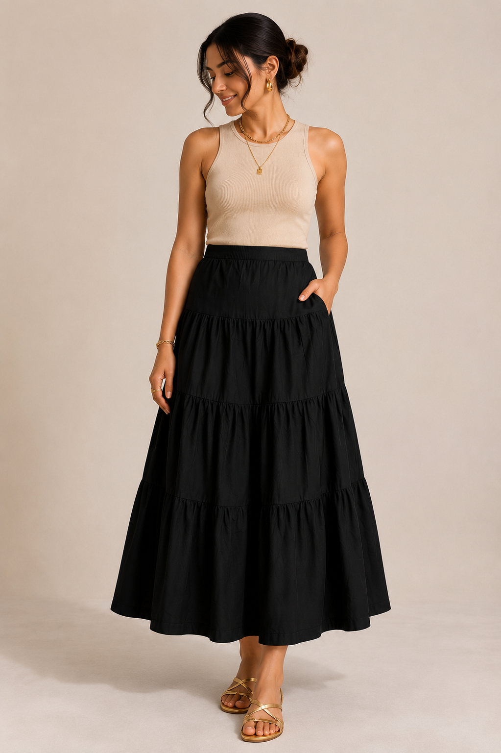 Black Ruffled Long Skirt