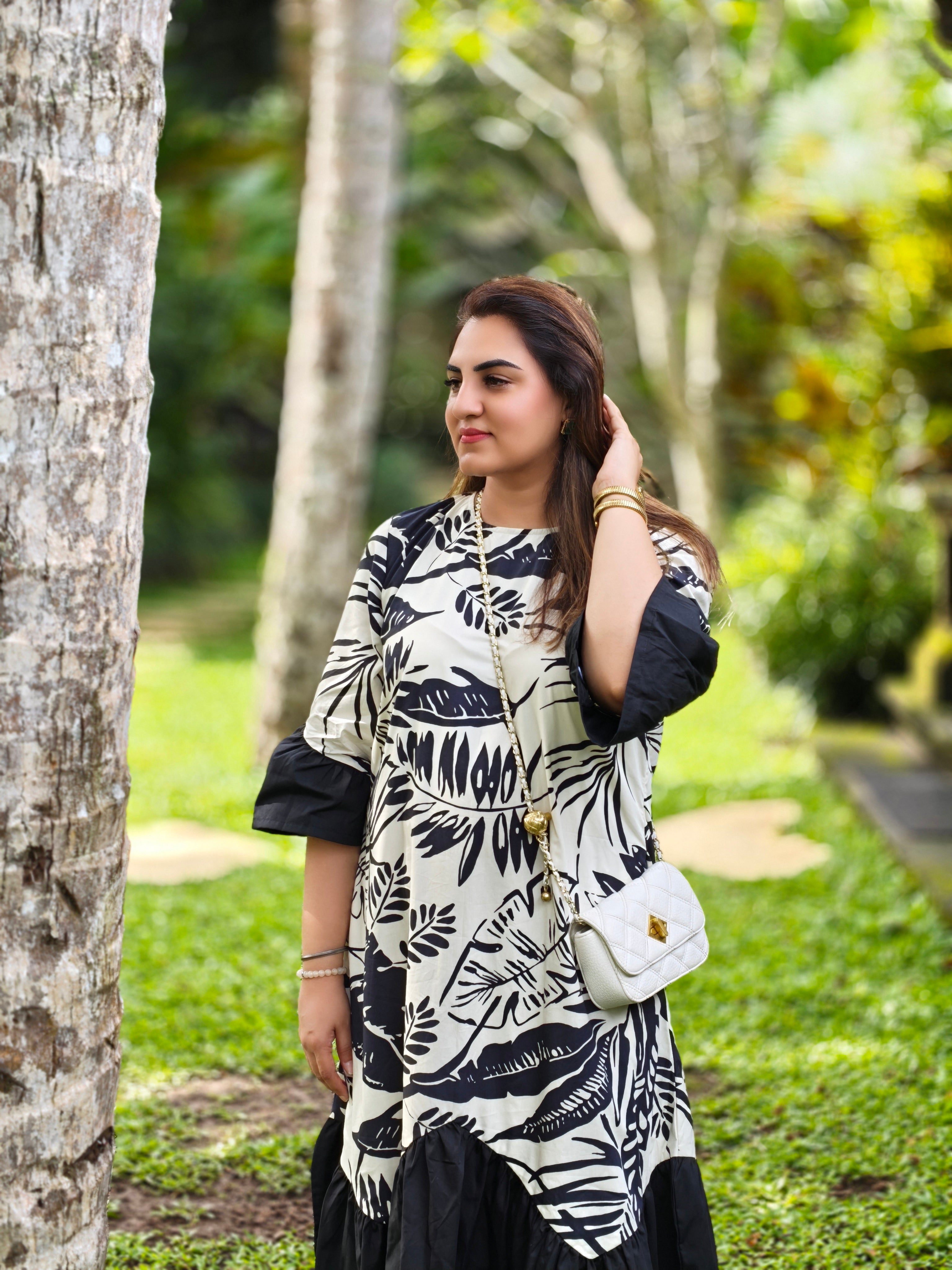 Printed Zigzag Midi Dress