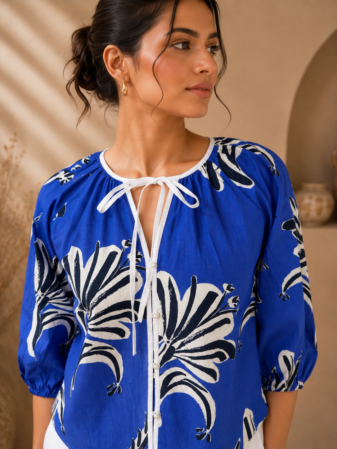 Blue Floral Cotton Shirt