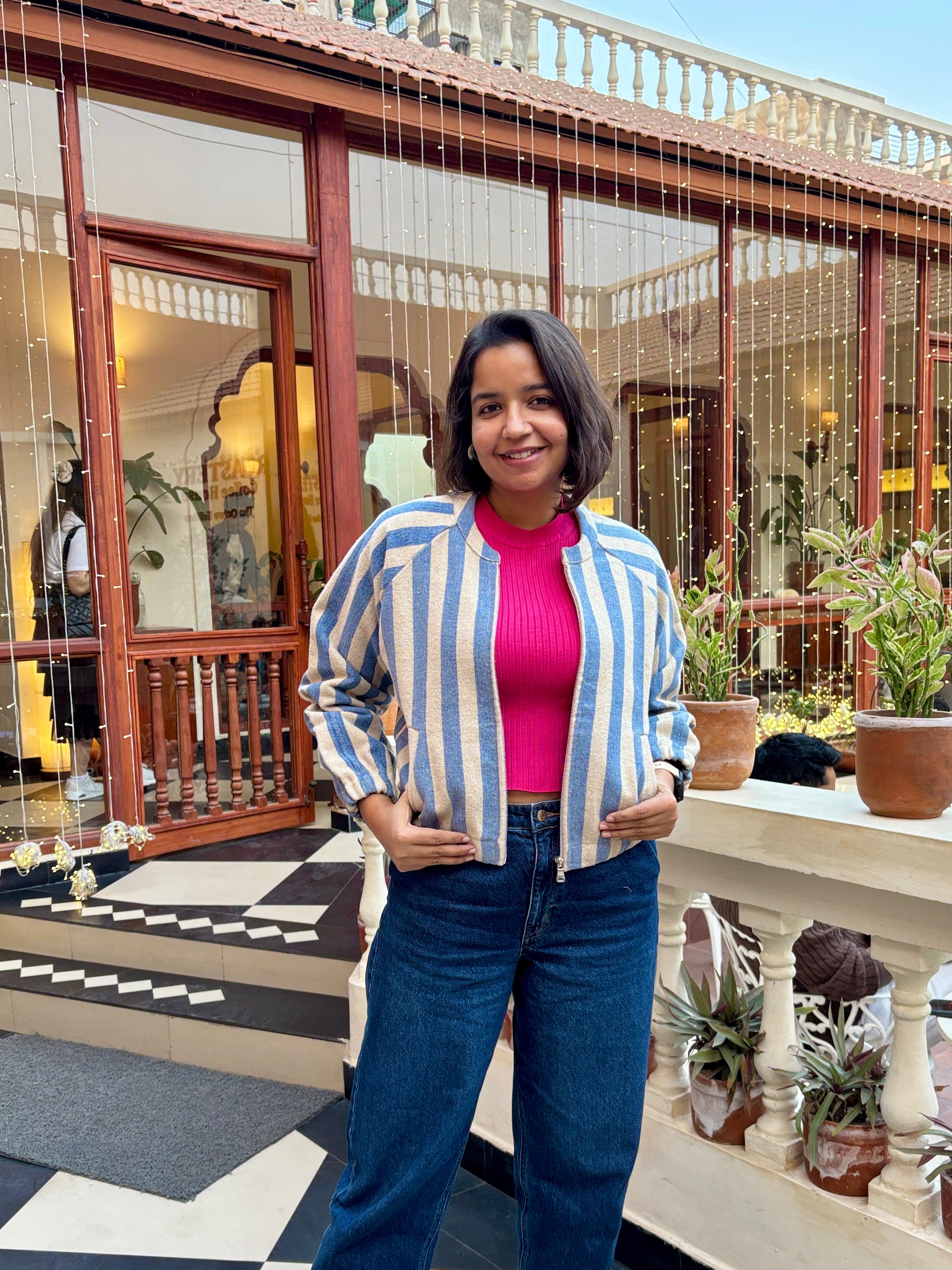 The Bloom Stripe Bomber Jacket