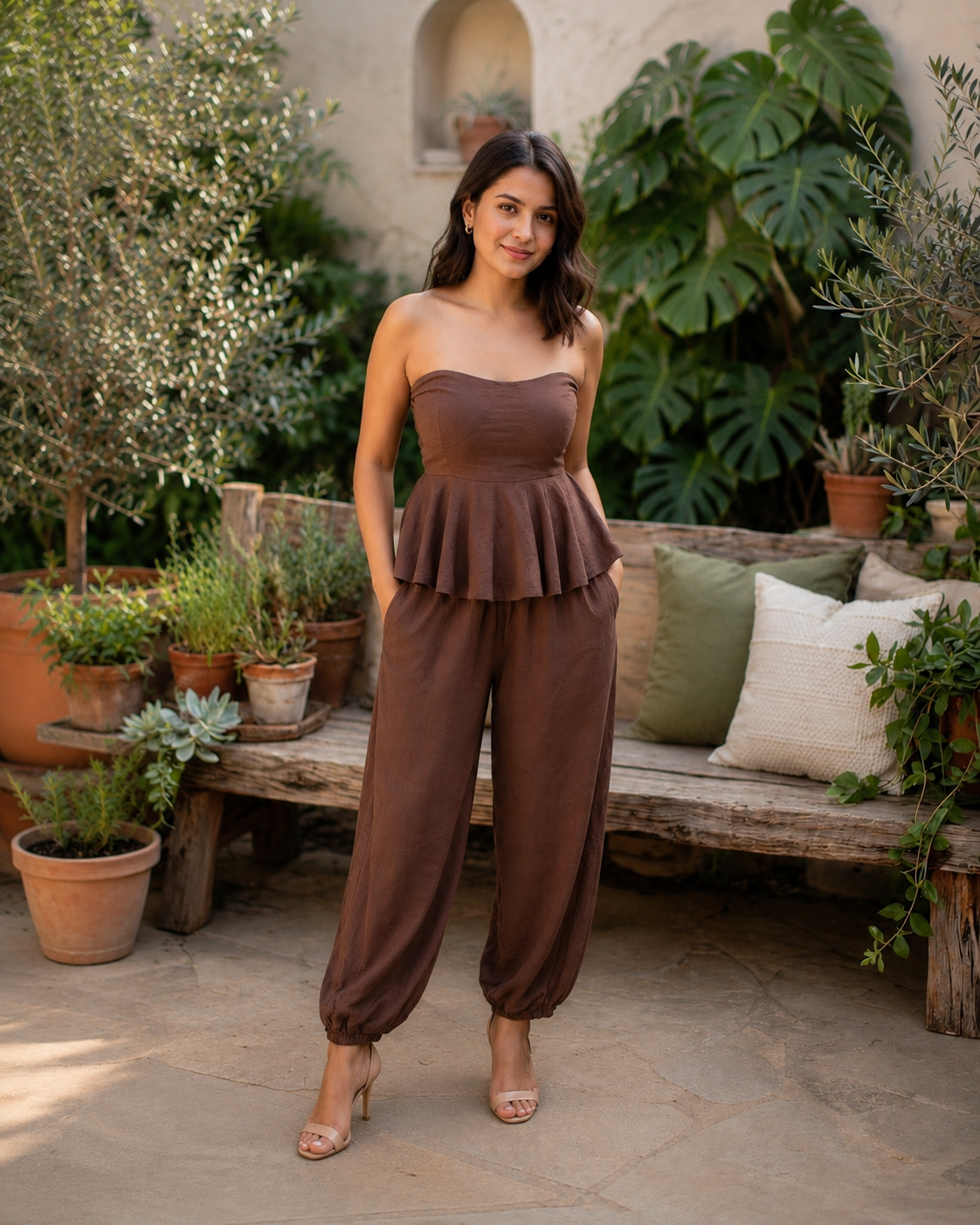 Brown Peplum Top Co-Ord Set