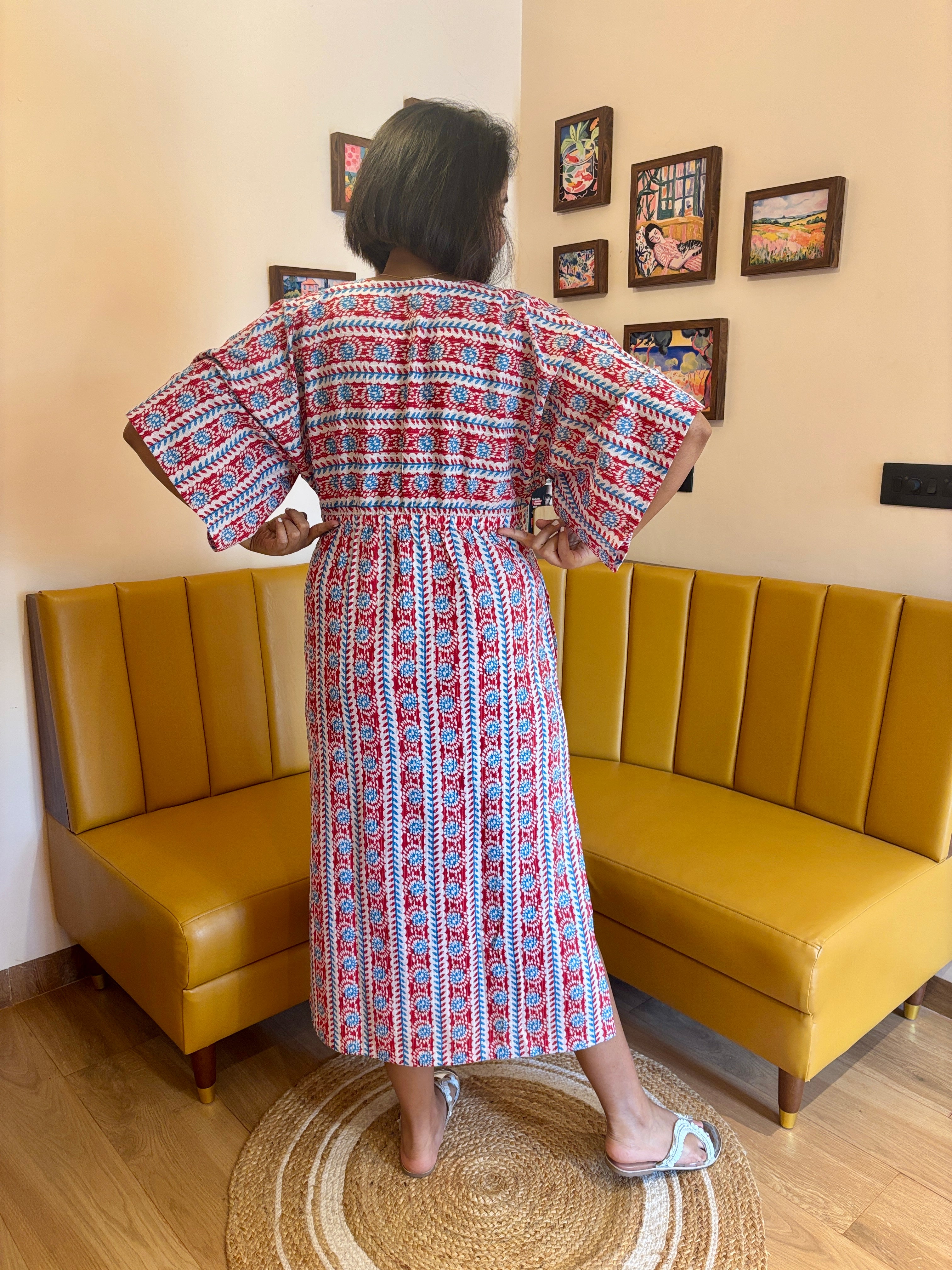 Red Applique Kaftan Midi Dress