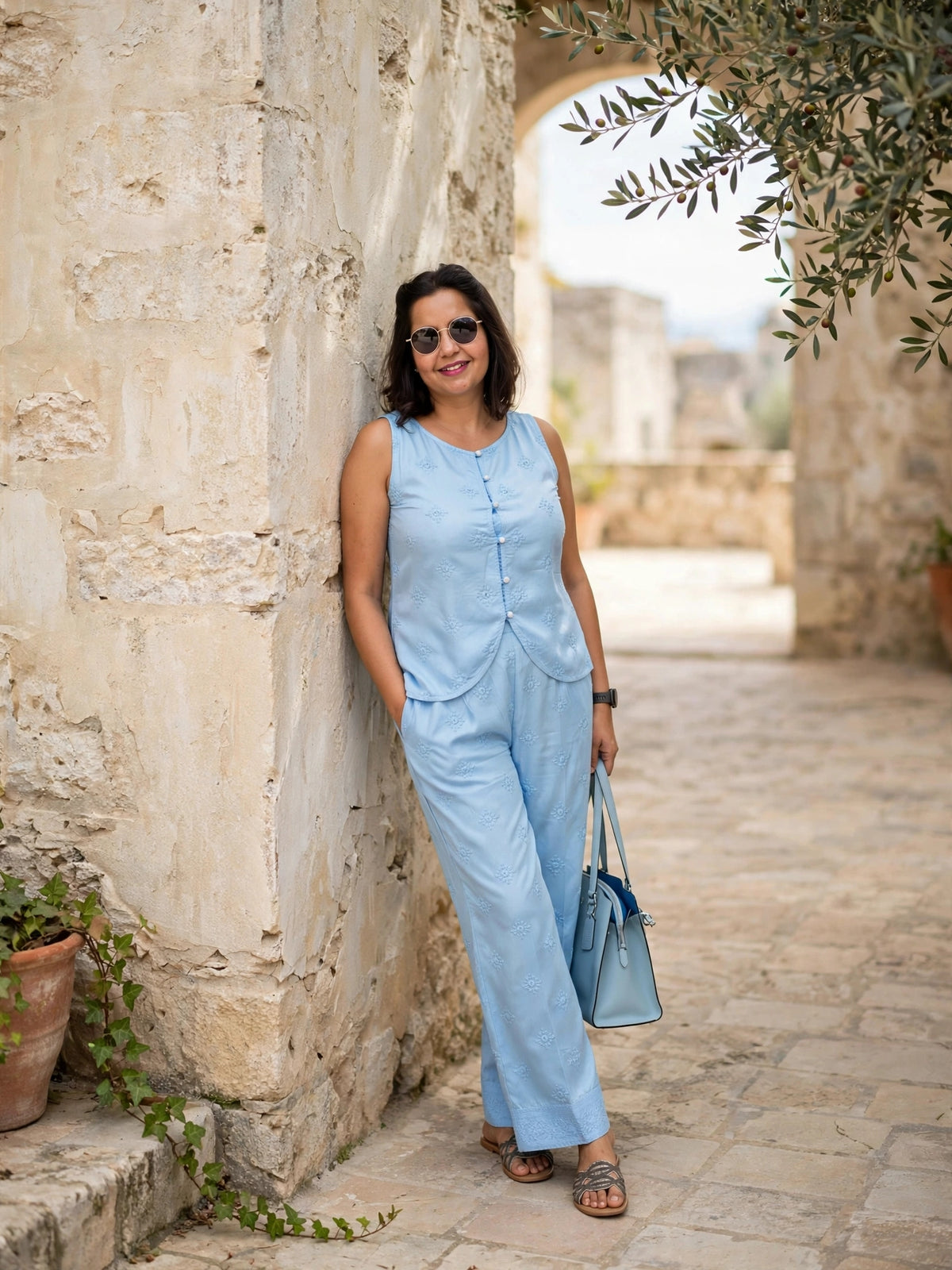 Powder Blue Embroidered Top