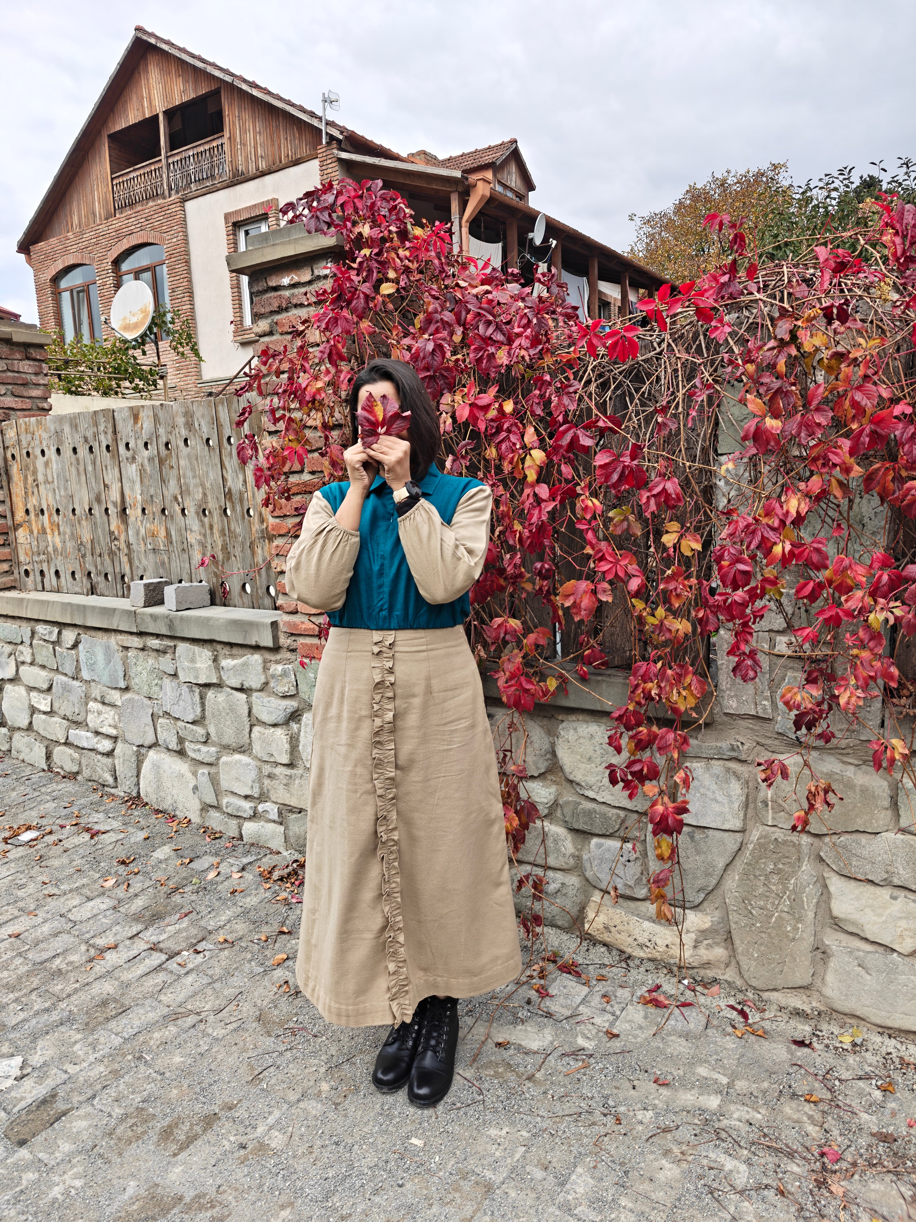 Teal & Beige Winter Coord Set