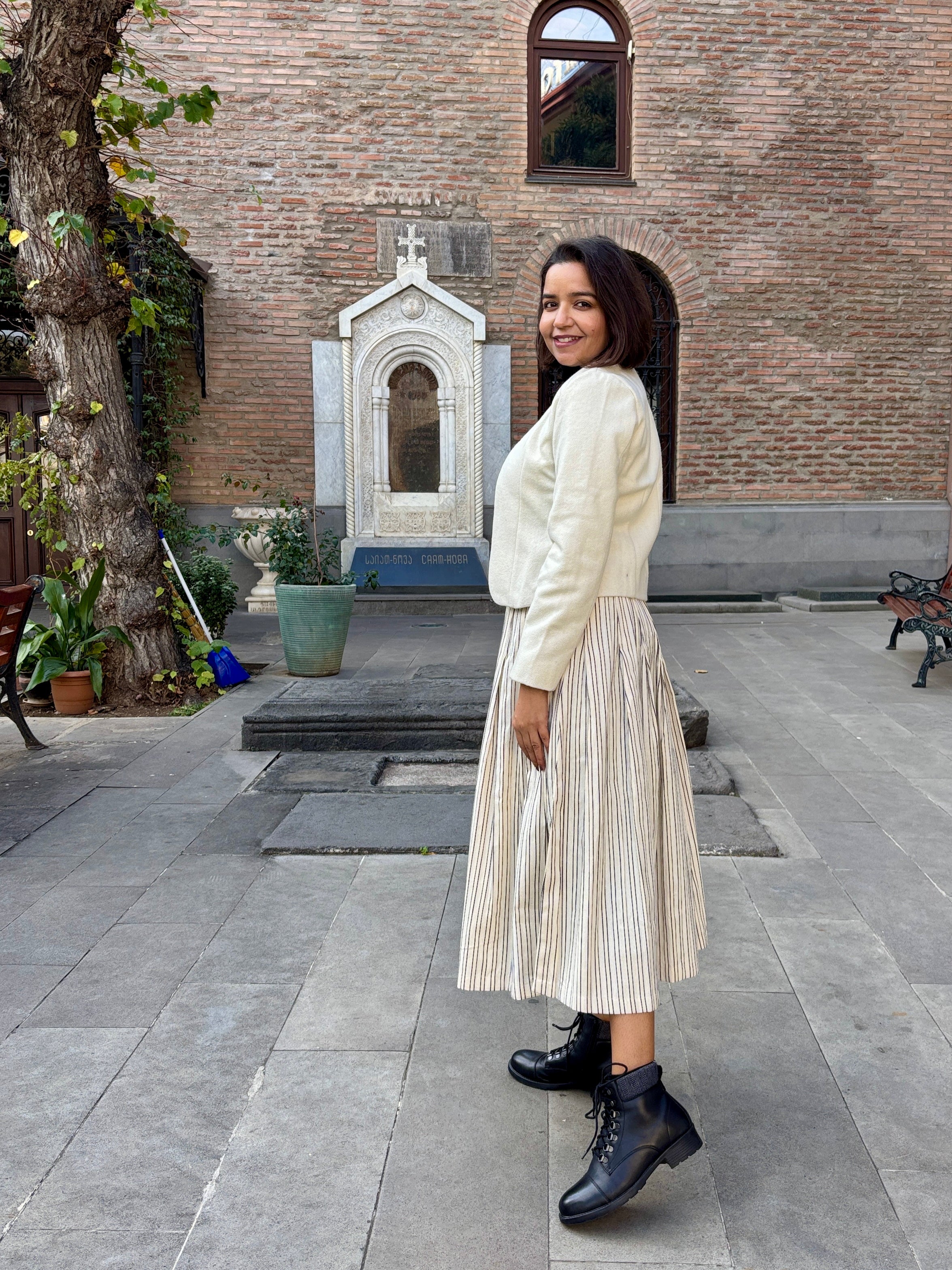 Ivory Jacket & Striped Skirt Coord Set