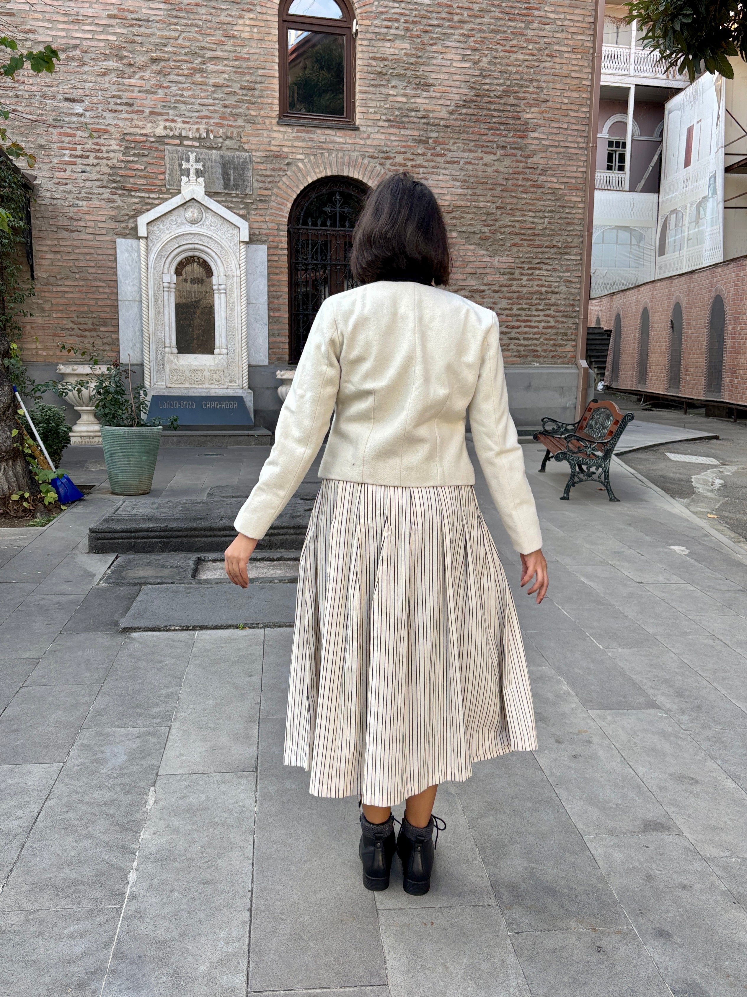Ivory Jacket & Striped Skirt Coord Set