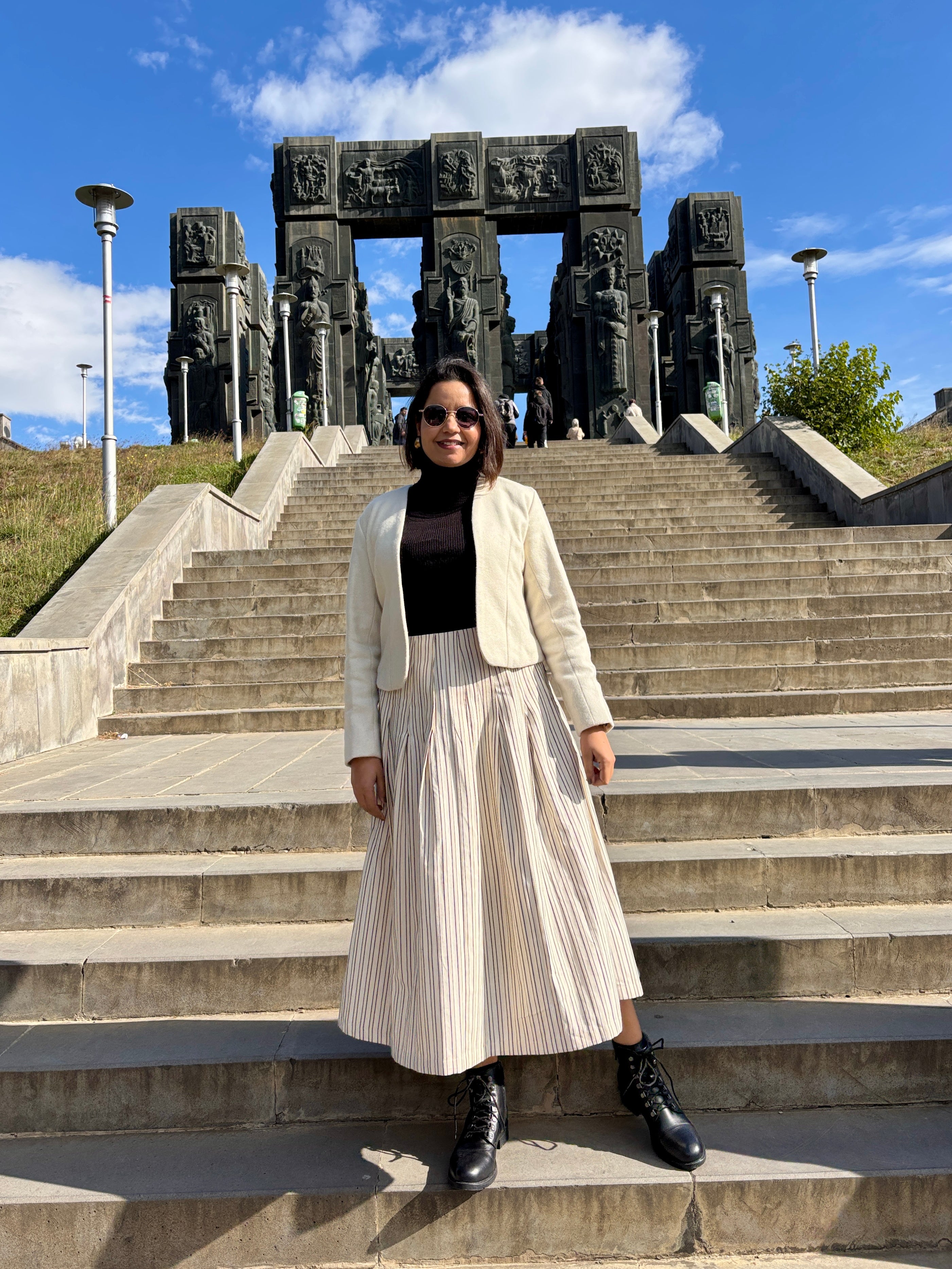 Ivory Jacket & Striped Skirt Coord Set