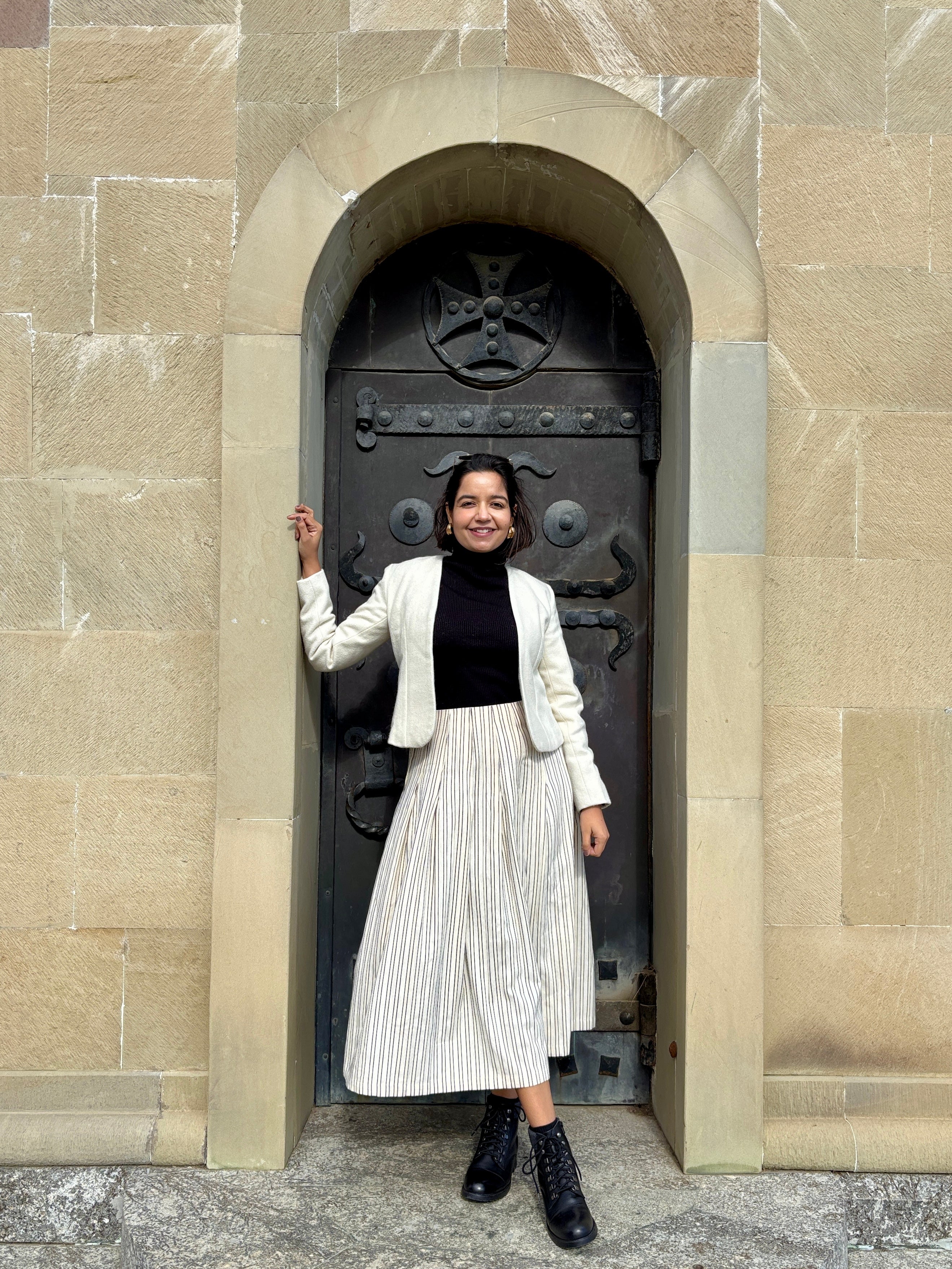 Striped Cotton Pintuck Midi Skirt