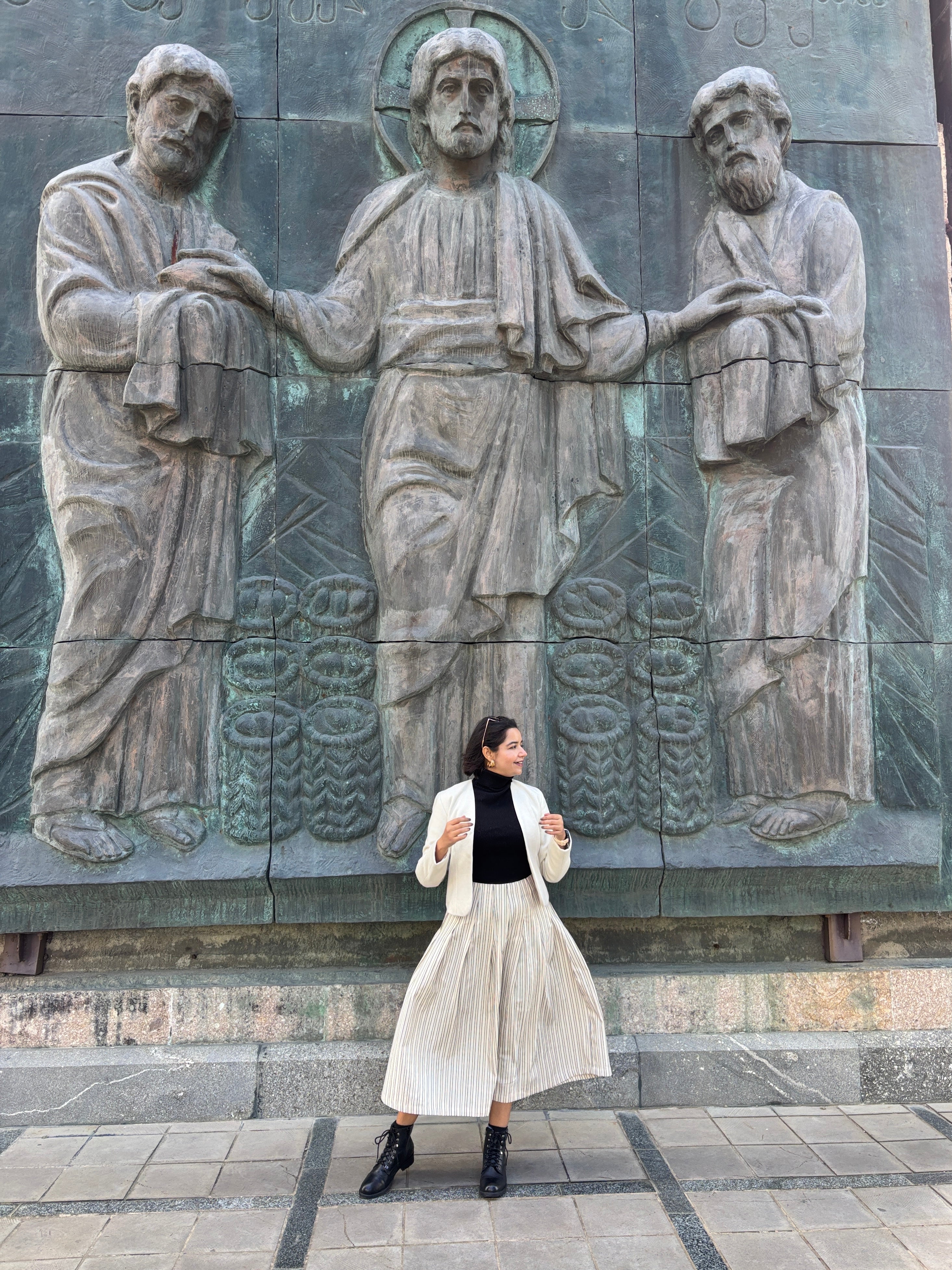 Striped Cotton Pintuck Midi Skirt