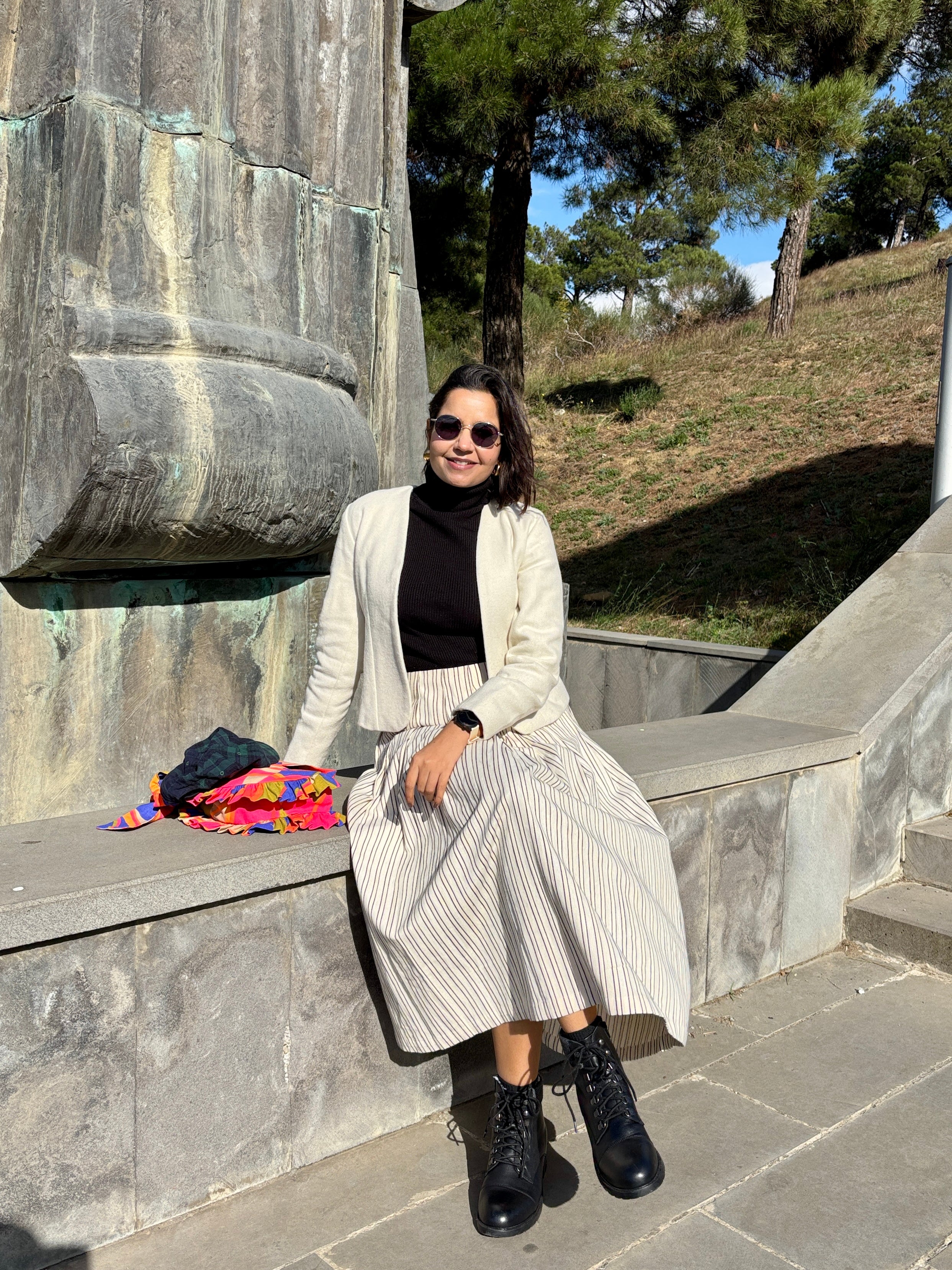 Ivory Jacket & Striped Skirt Coord Set