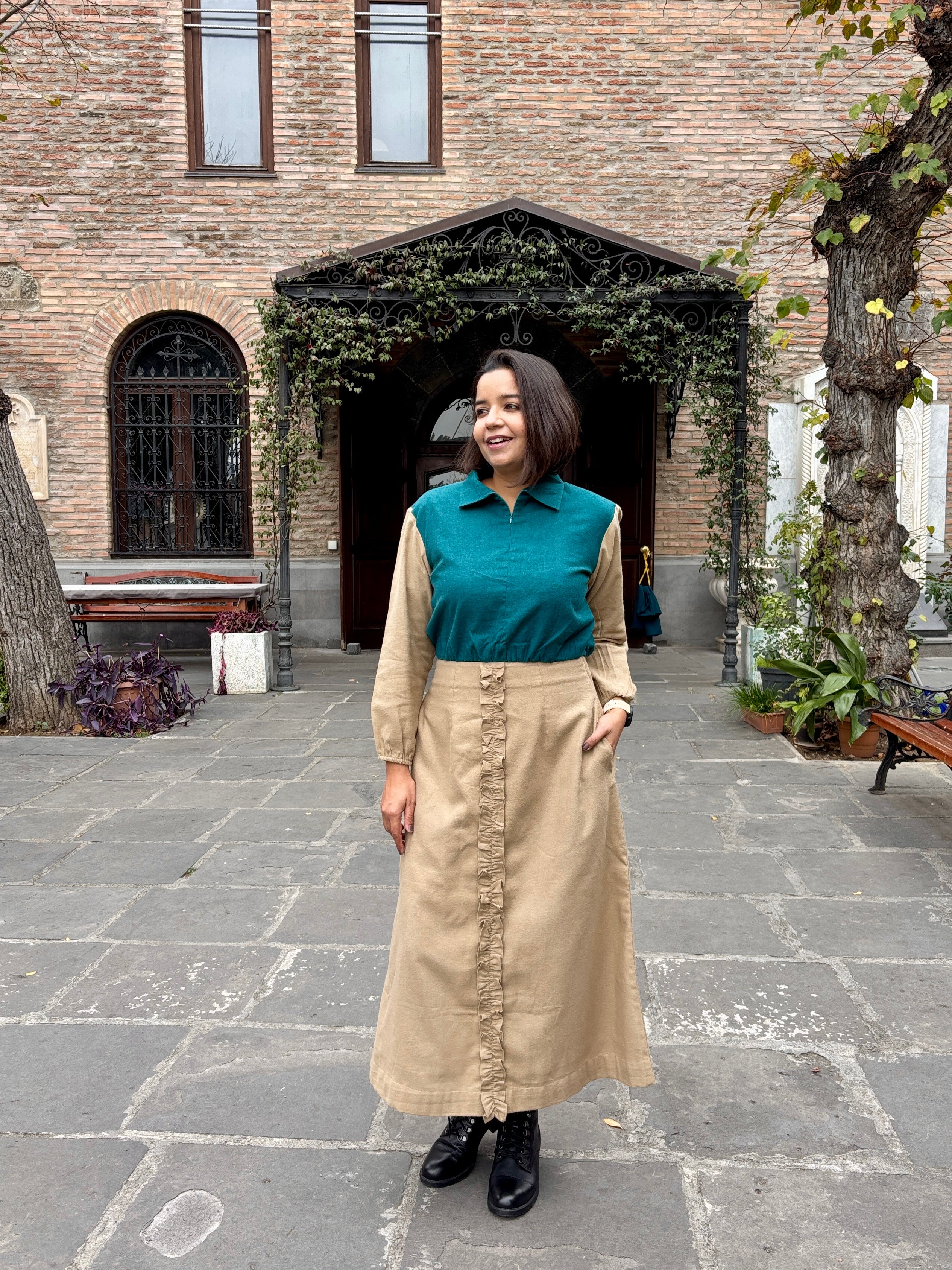 Teal & Beige Winter Coord Set