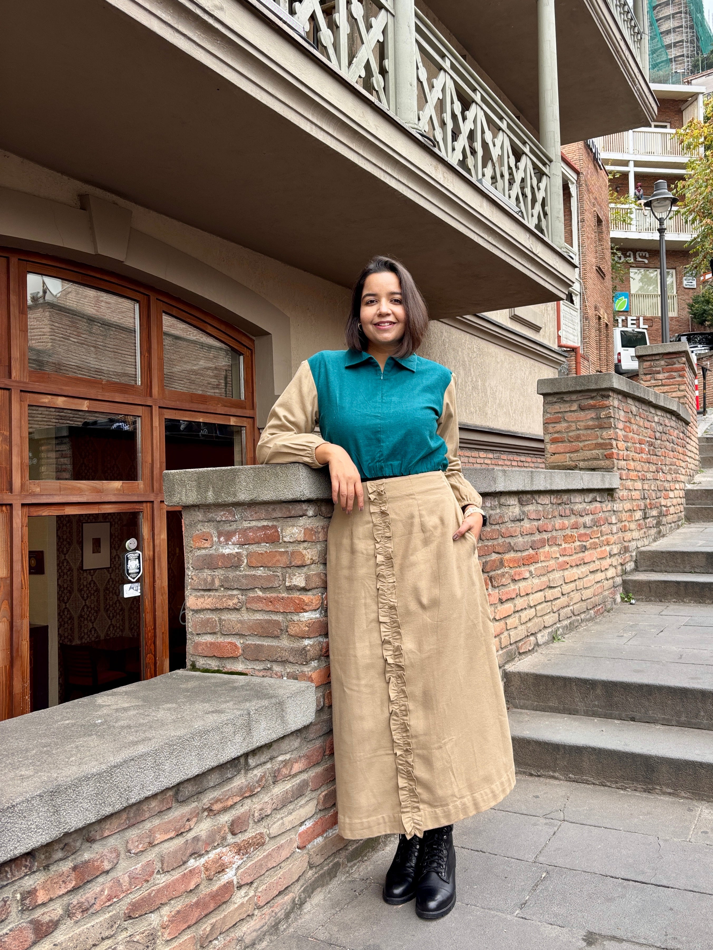 Teal & Beige Winter Coord Set