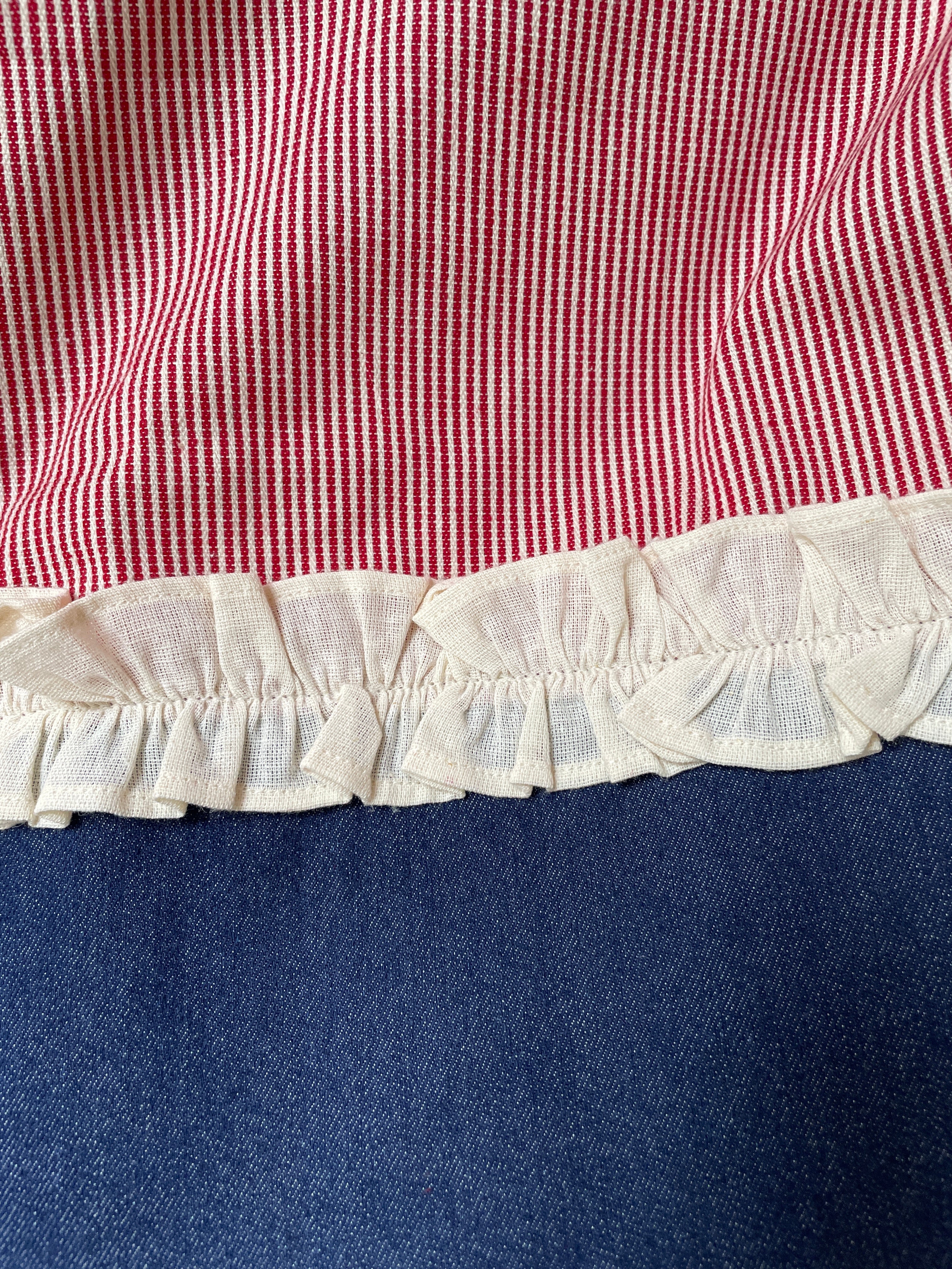 Rosy Stripe Cotton Frill Pocket Mini Dress