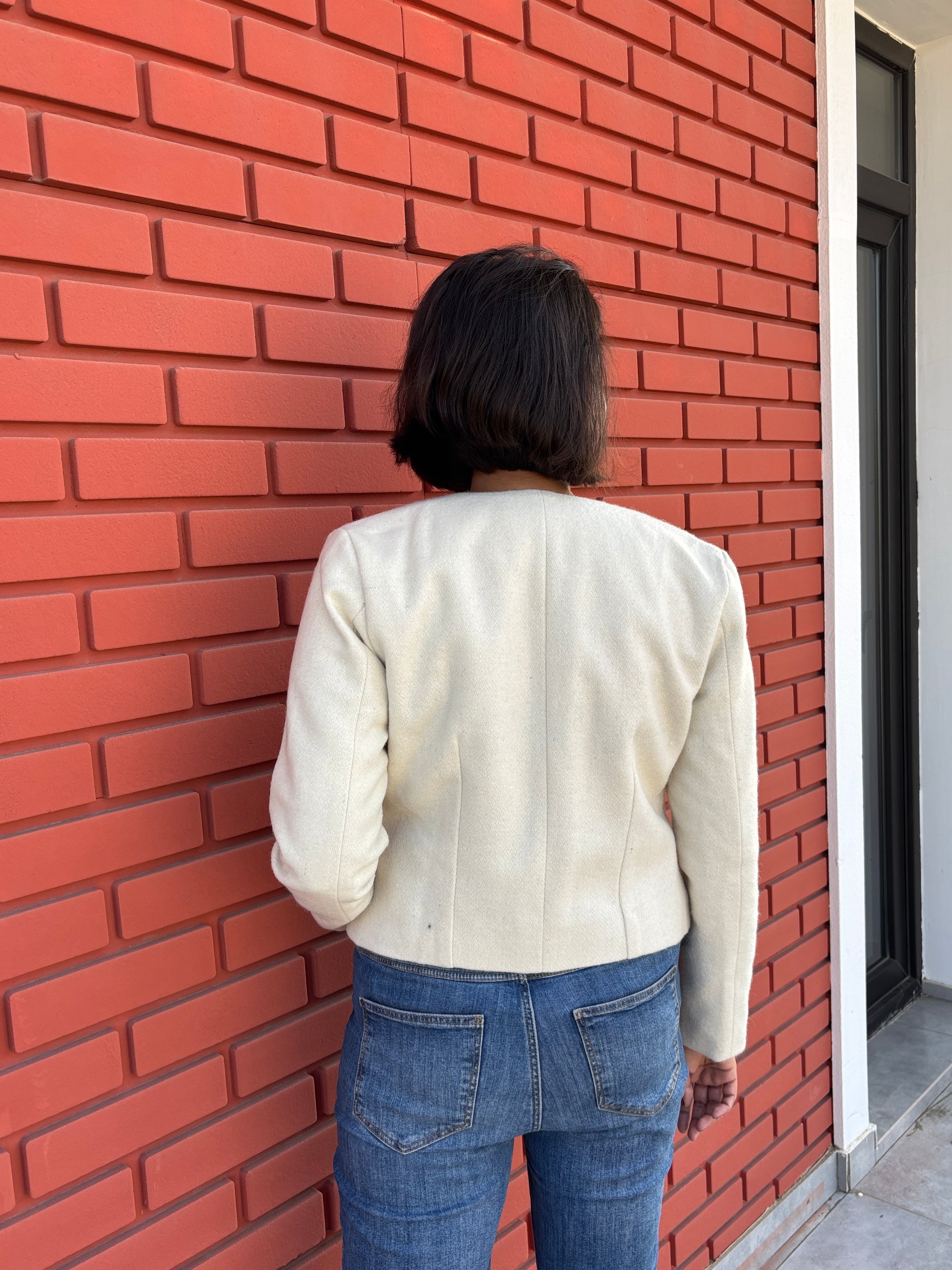 Ivory Wool-Blend Structured Jacket