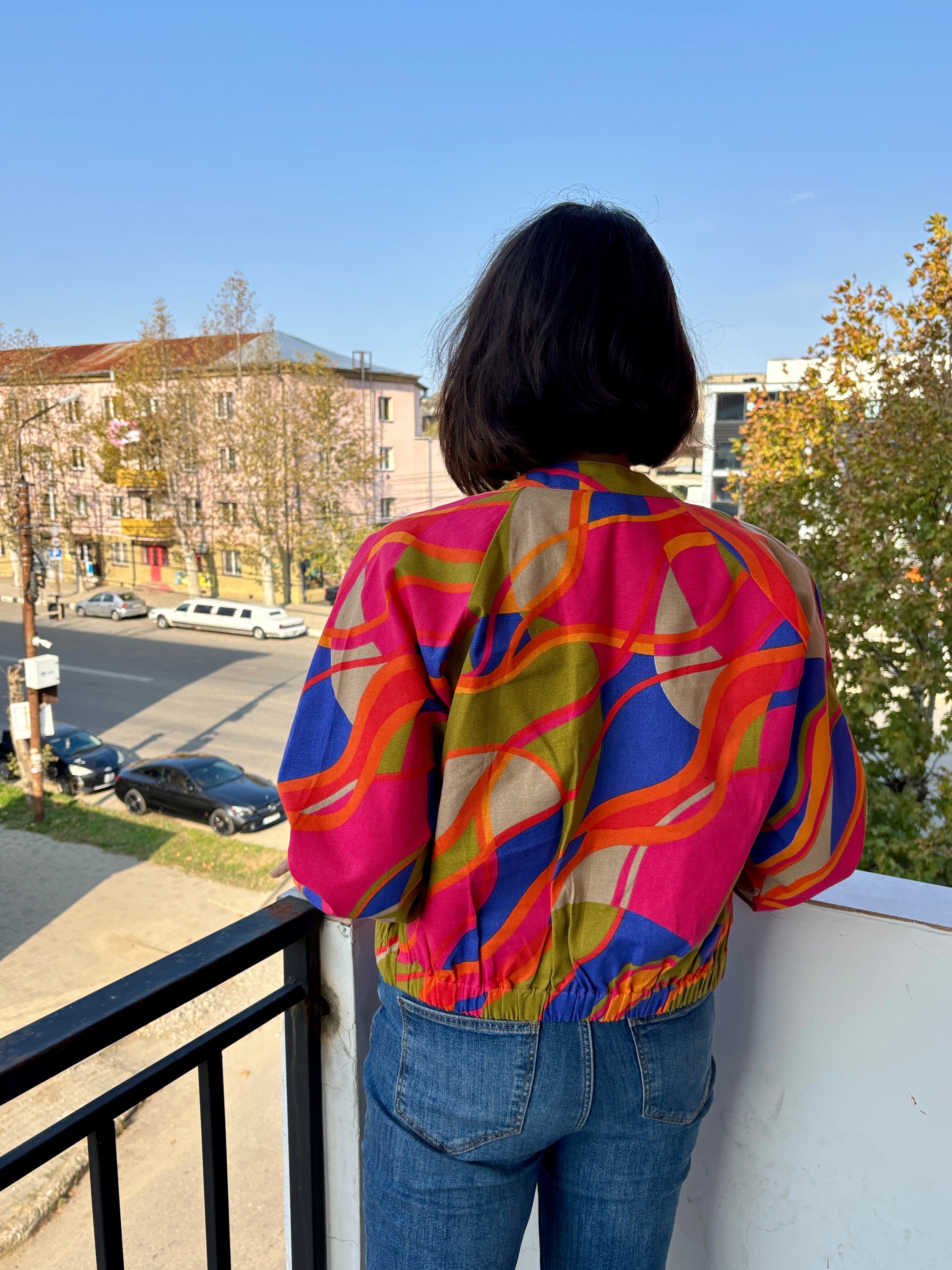 Multicolor Abstract Bomber Jacket