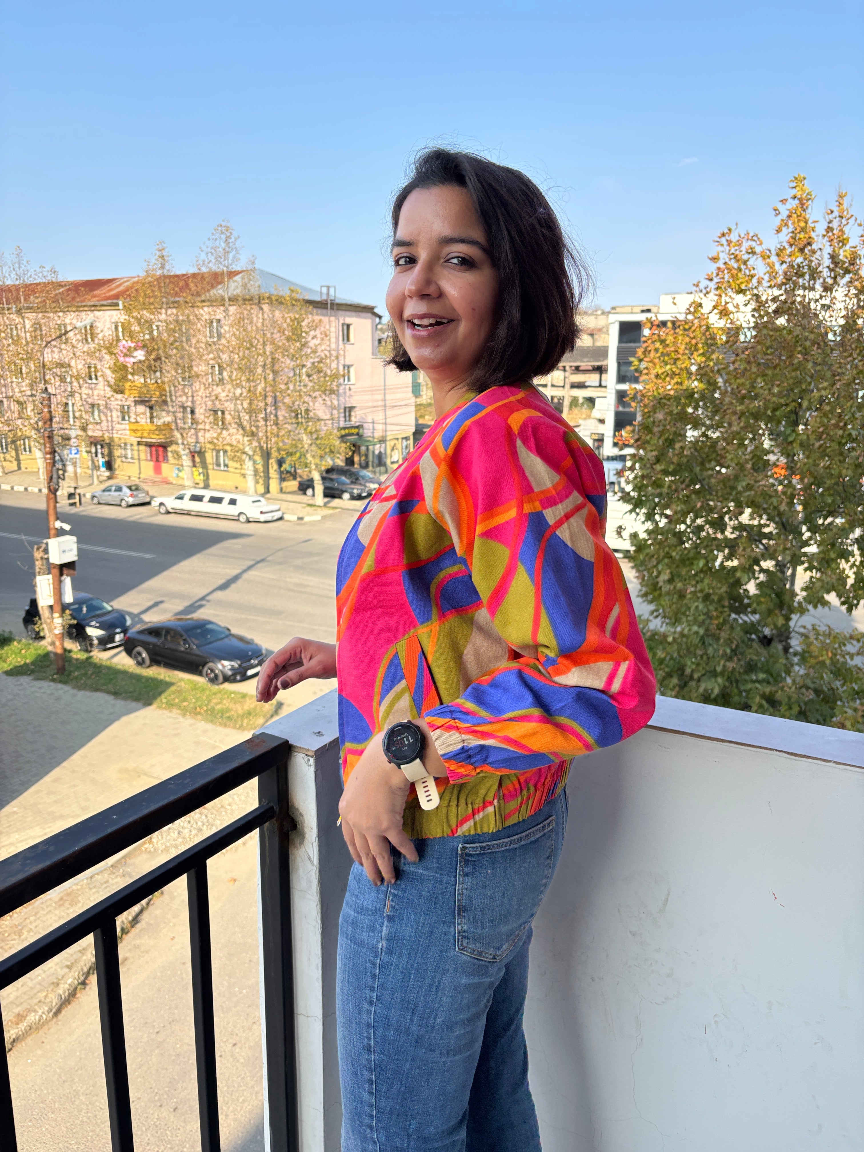 Multicolor Abstract Bomber Jacket