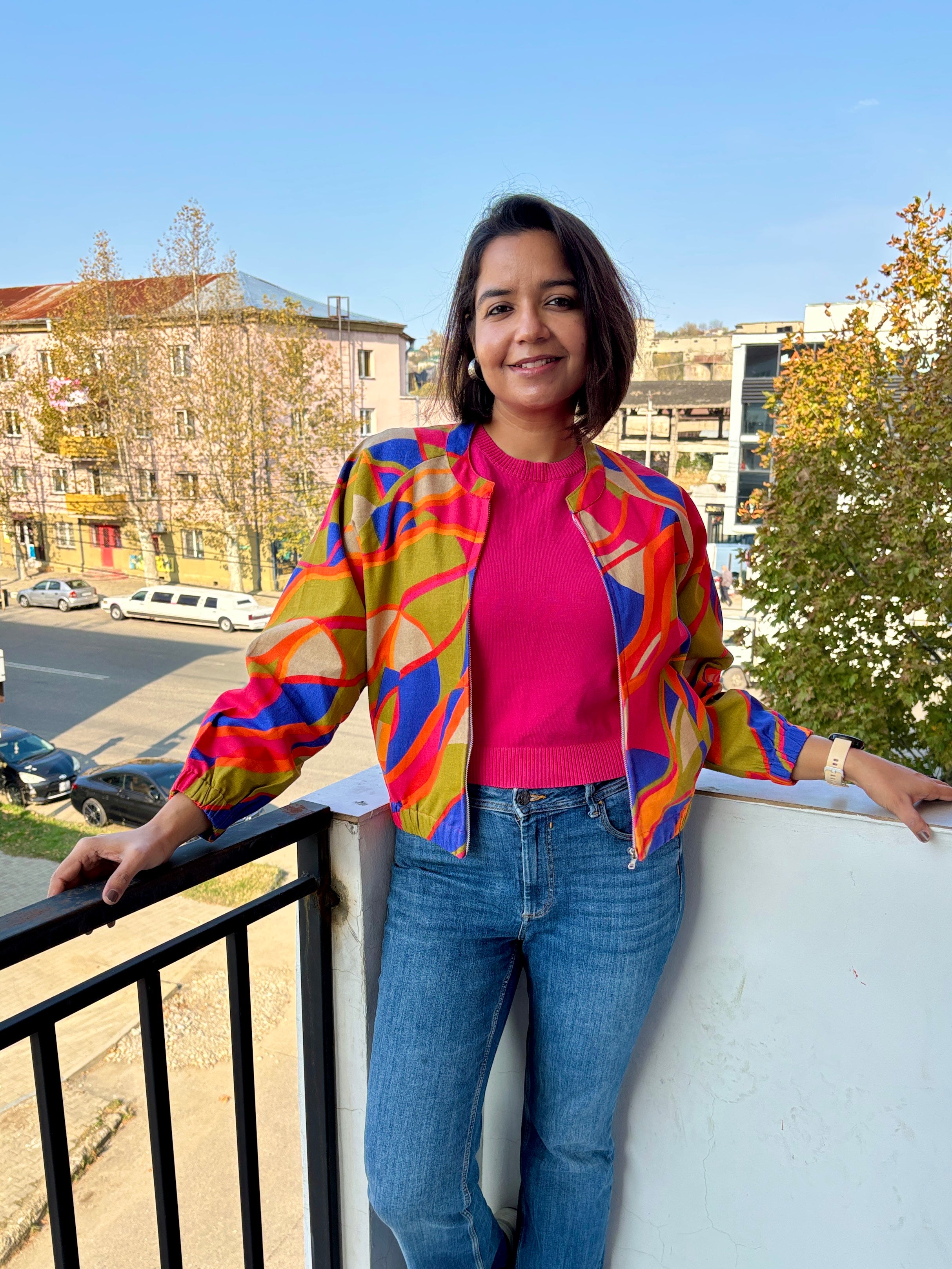 Multicolor Abstract Bomber Jacket