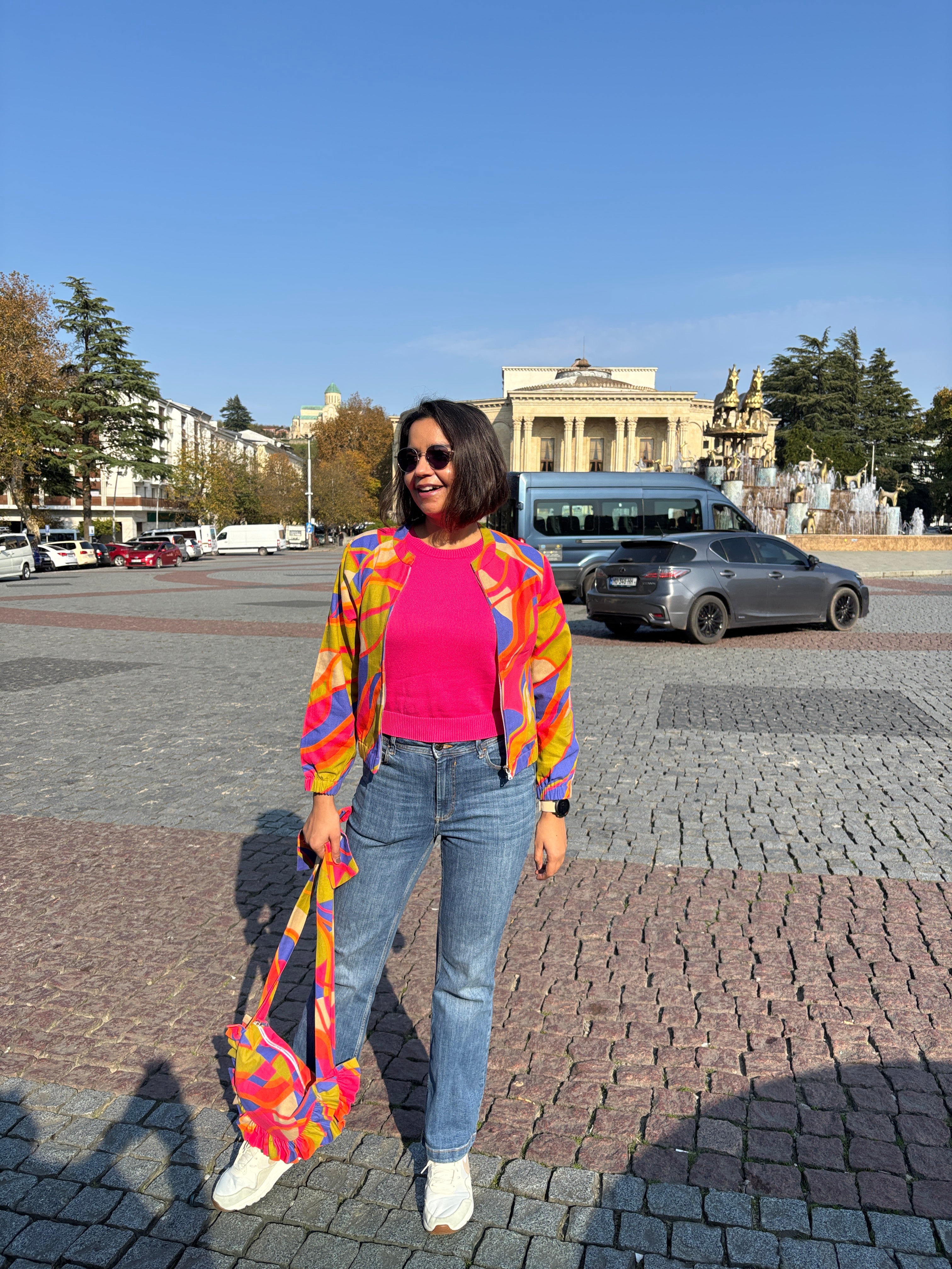 Multicolor Abstract Bomber Jacket