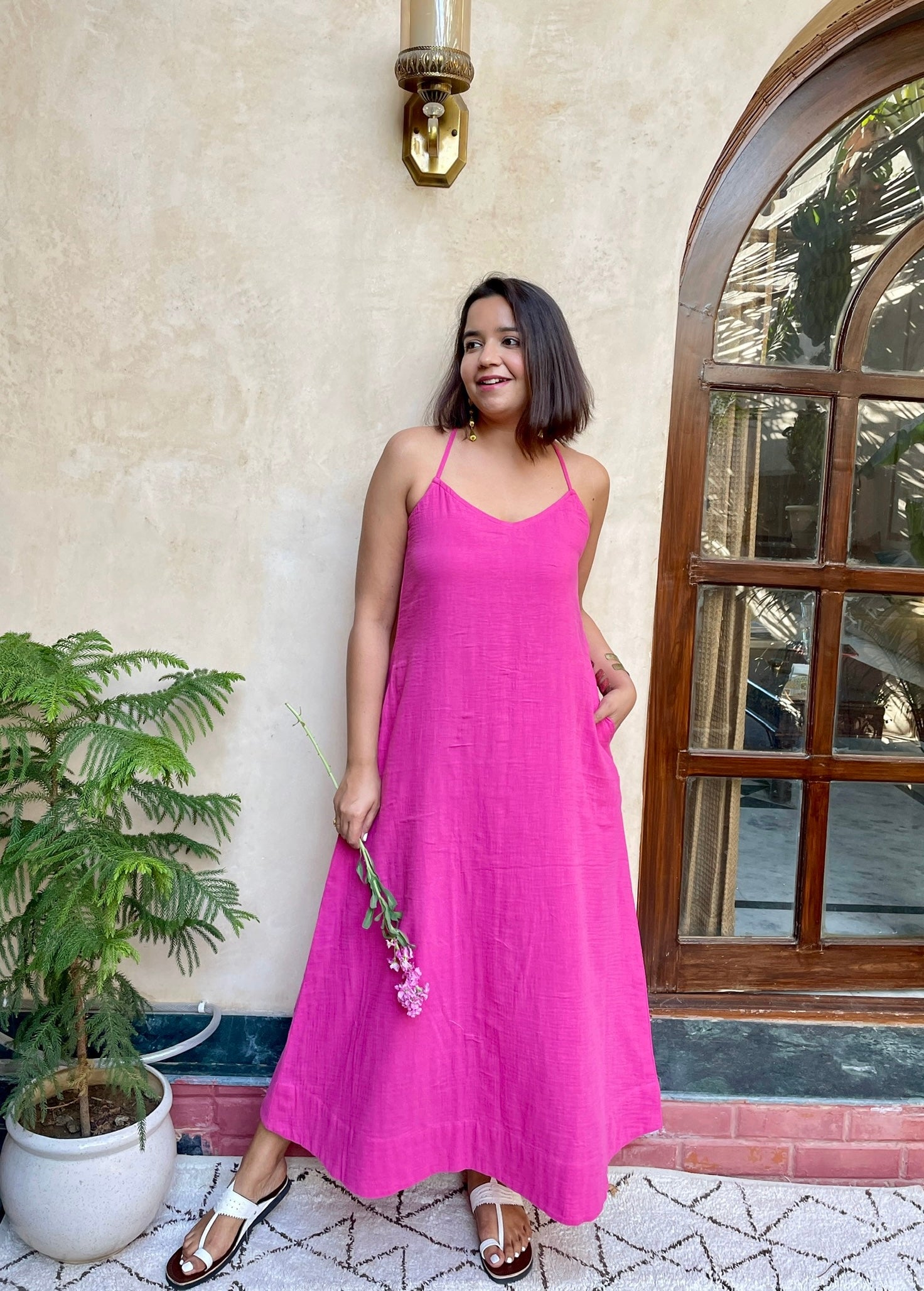 Pink Organic Cotton Strappy Maxi Dress