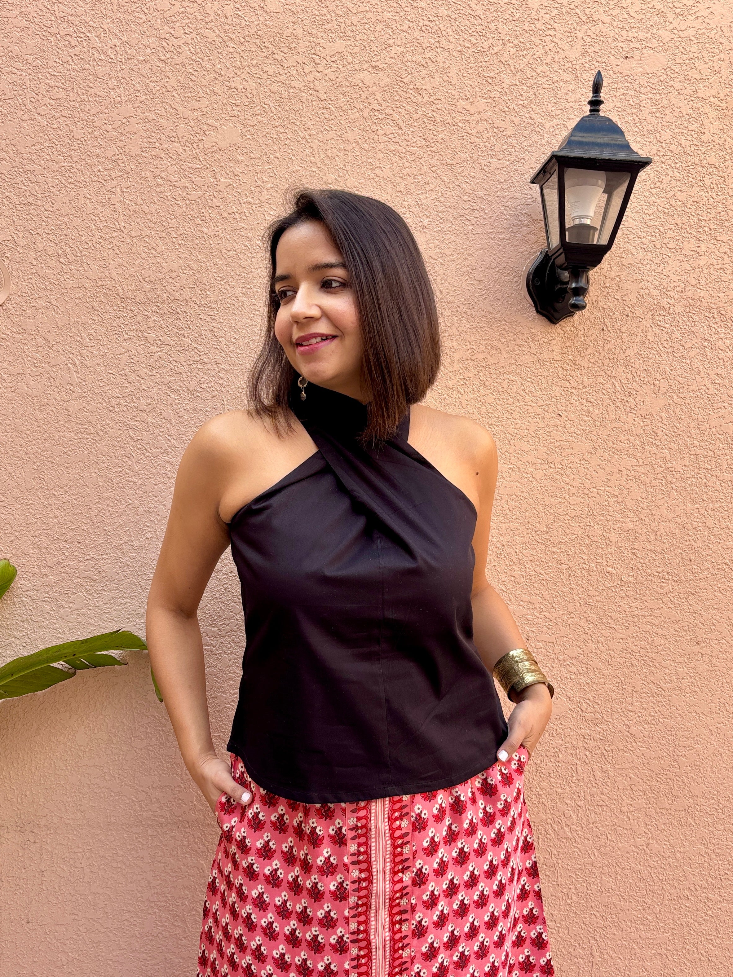 Midnight Twist Halter Cotton Top