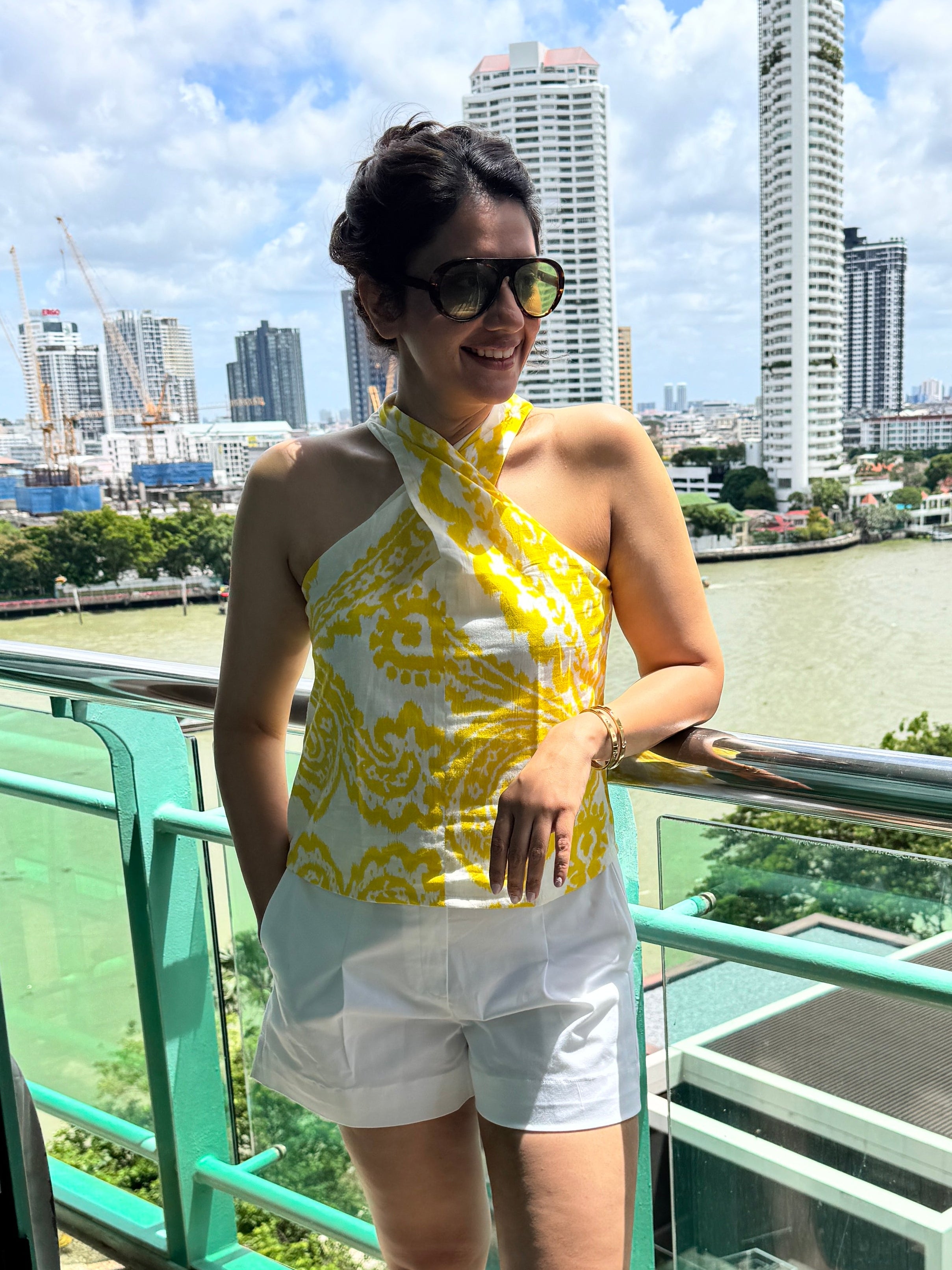 Yellow Twist Halter Cotton Top