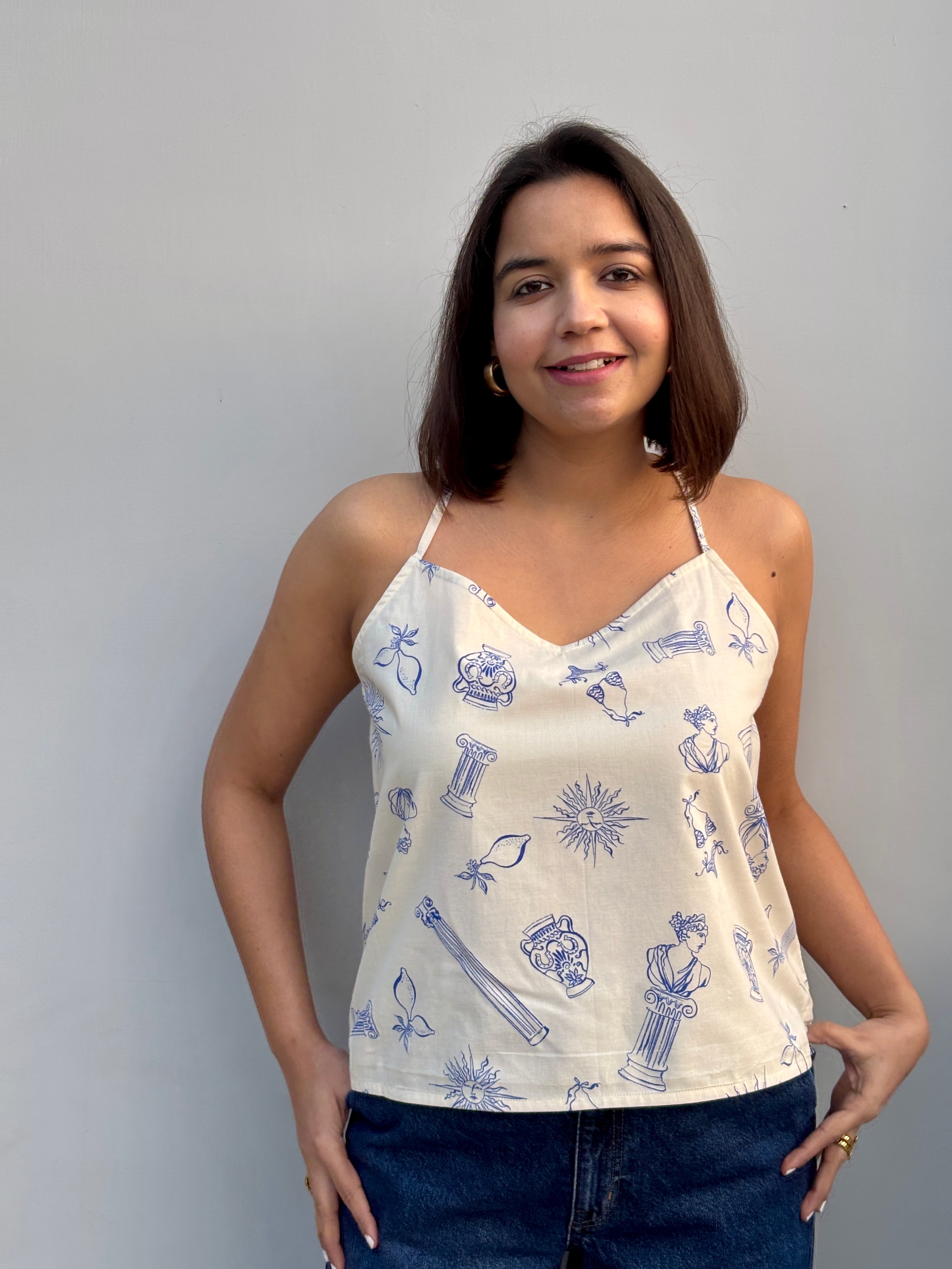 Quirky Print Halter Cotton Top