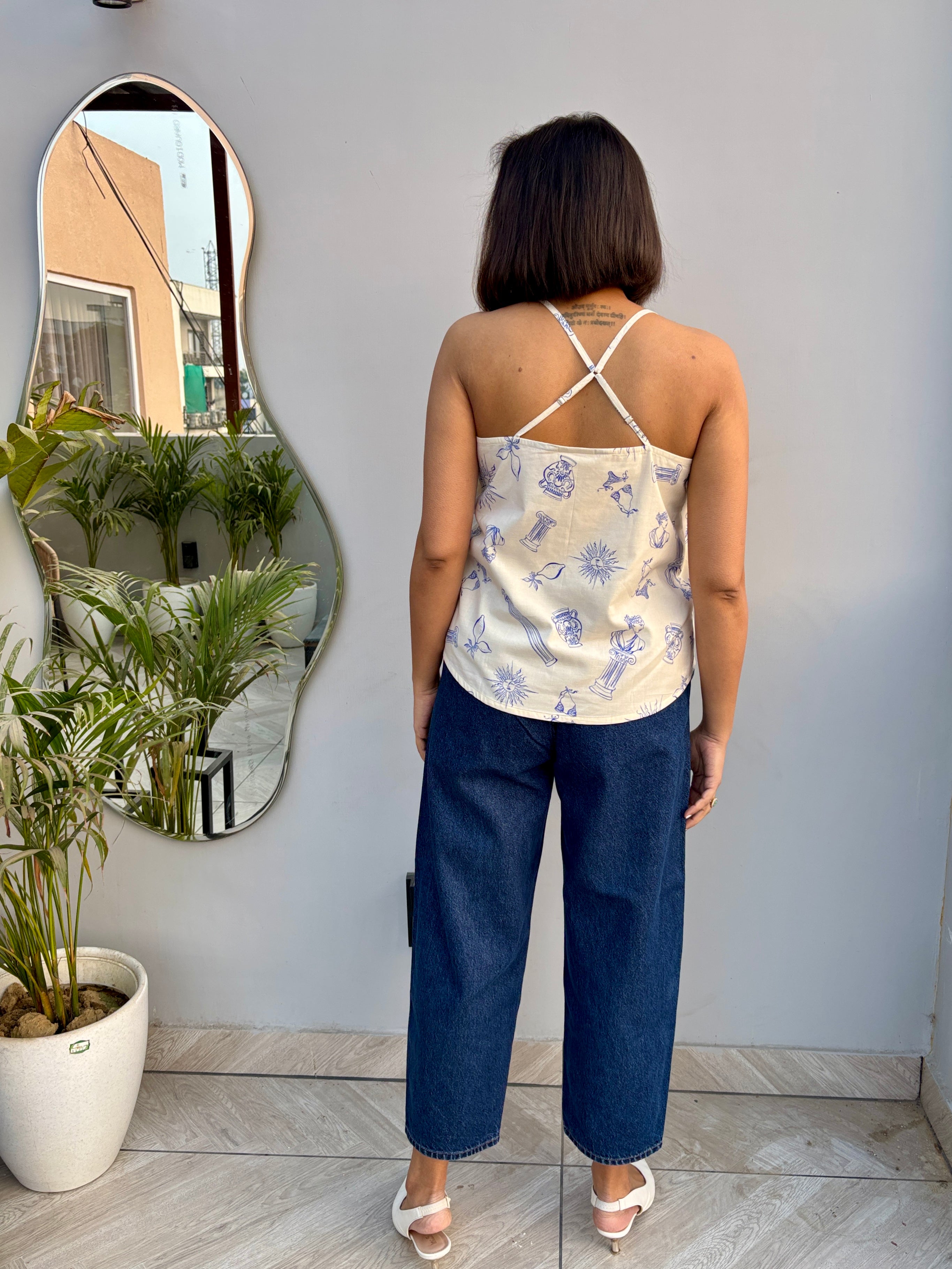 Quirky Print Halter Cotton Top