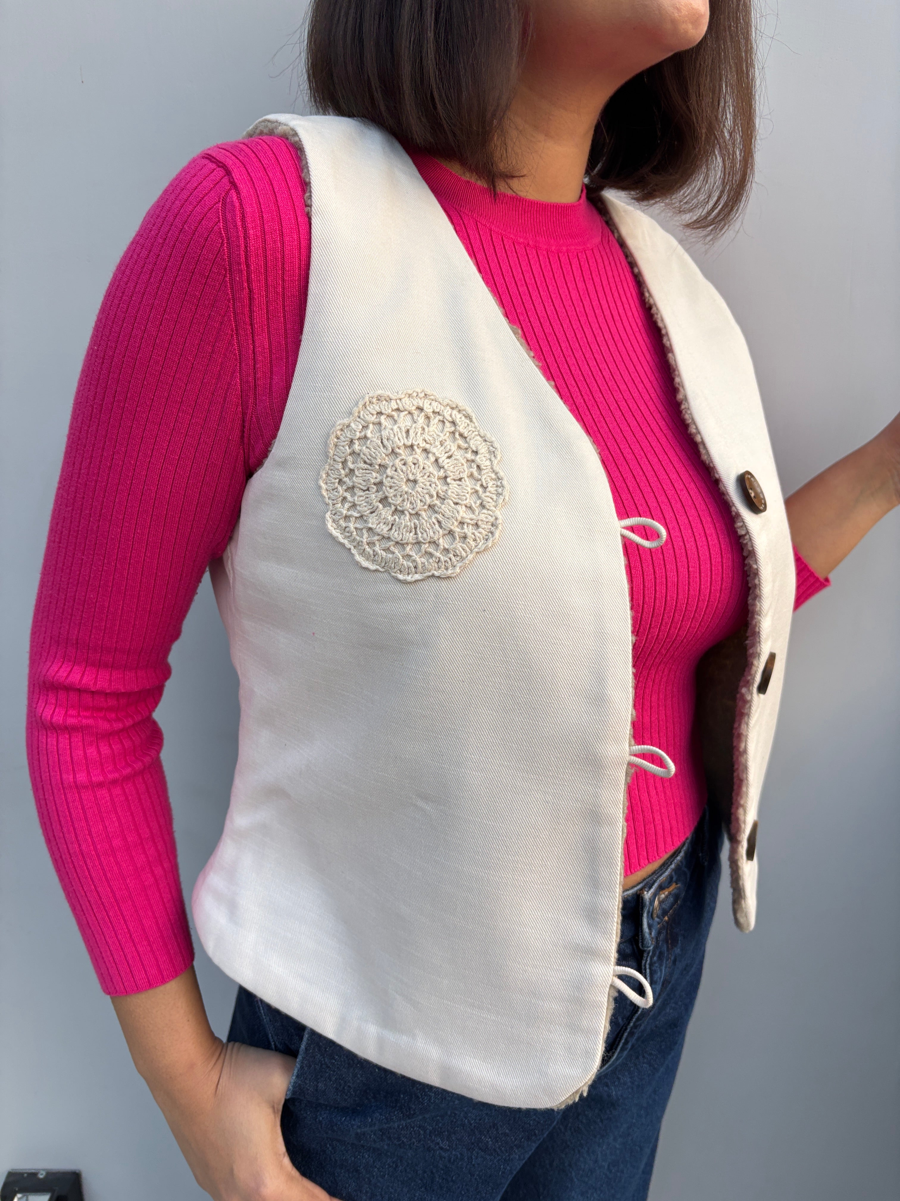 Ivory Crochet Bloom Vest Jacket