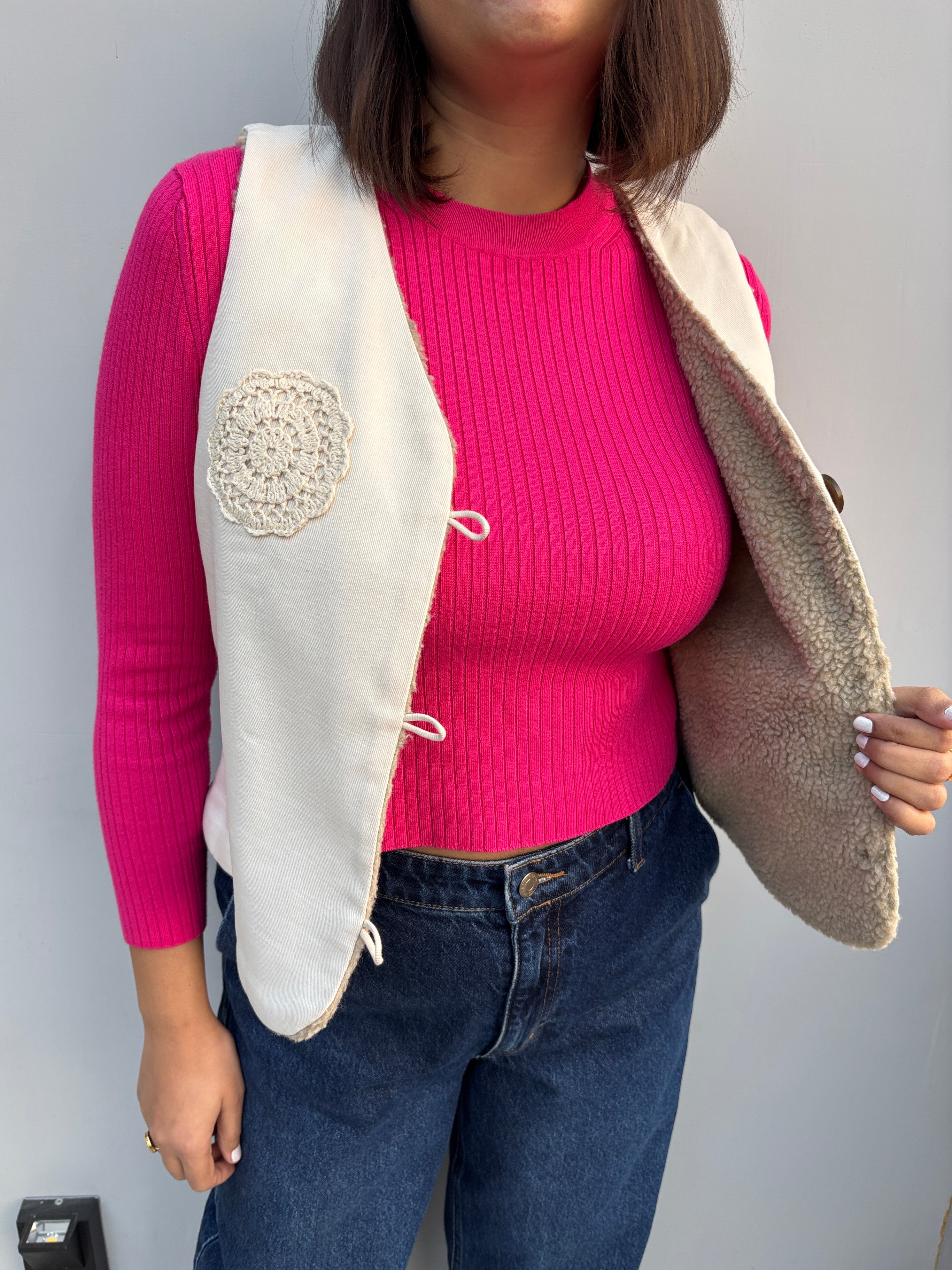 Ivory Crochet Bloom Vest Jacket