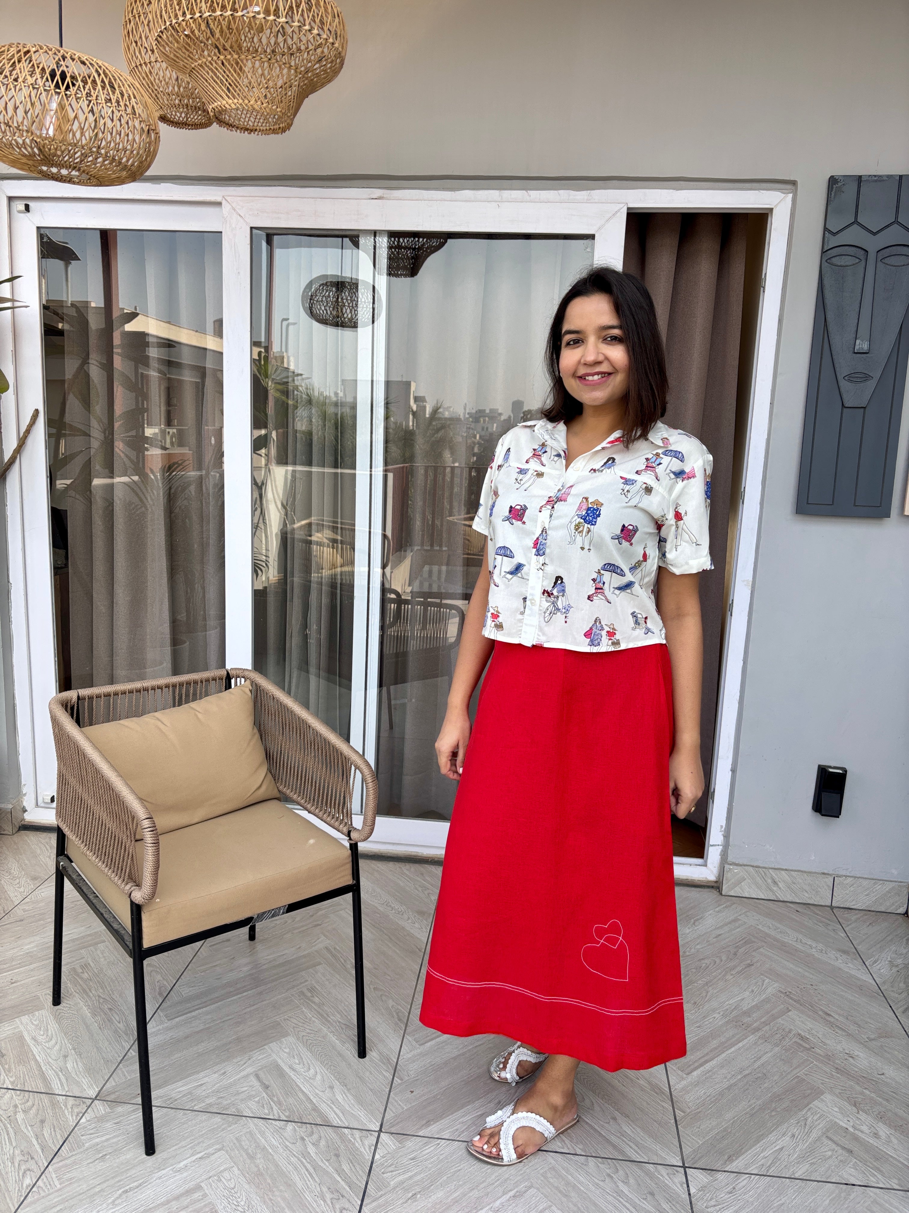 Beach Day Quirky Print Crop Shirt