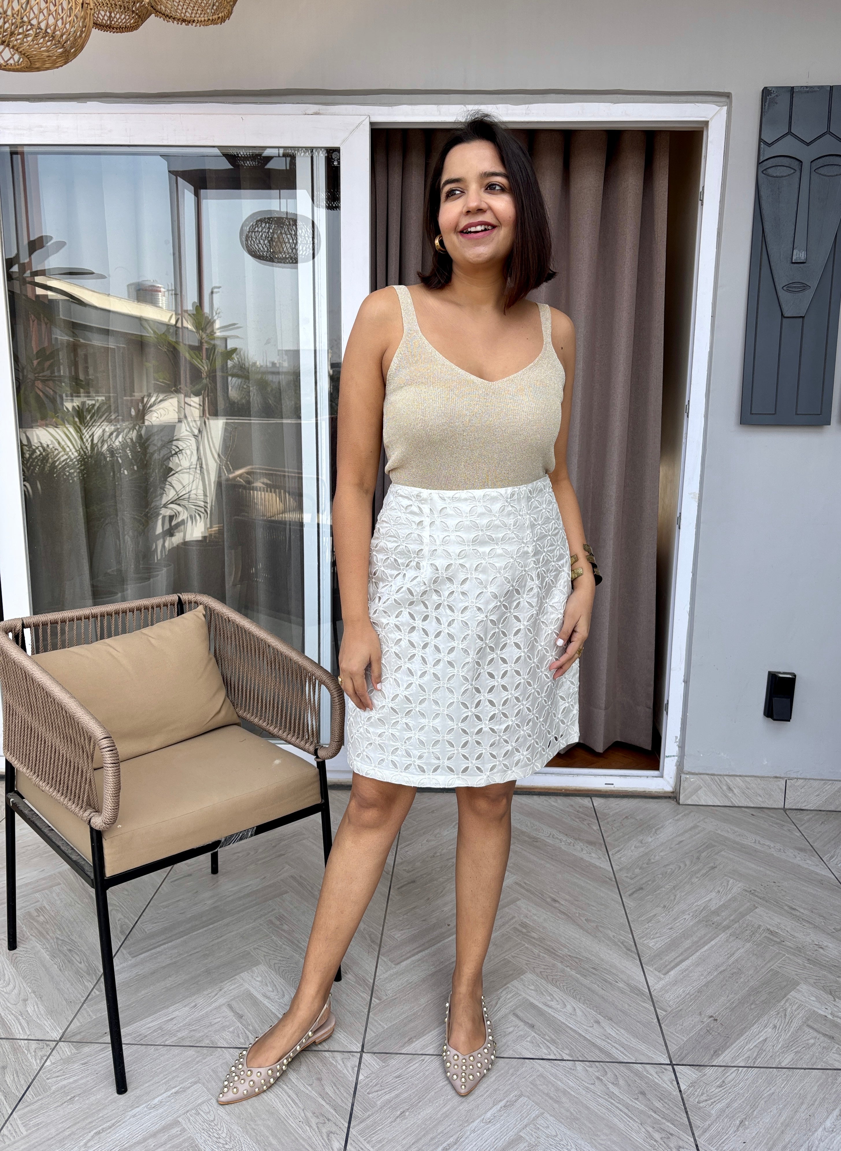 Ivory Schiffli Cutwork Skirt