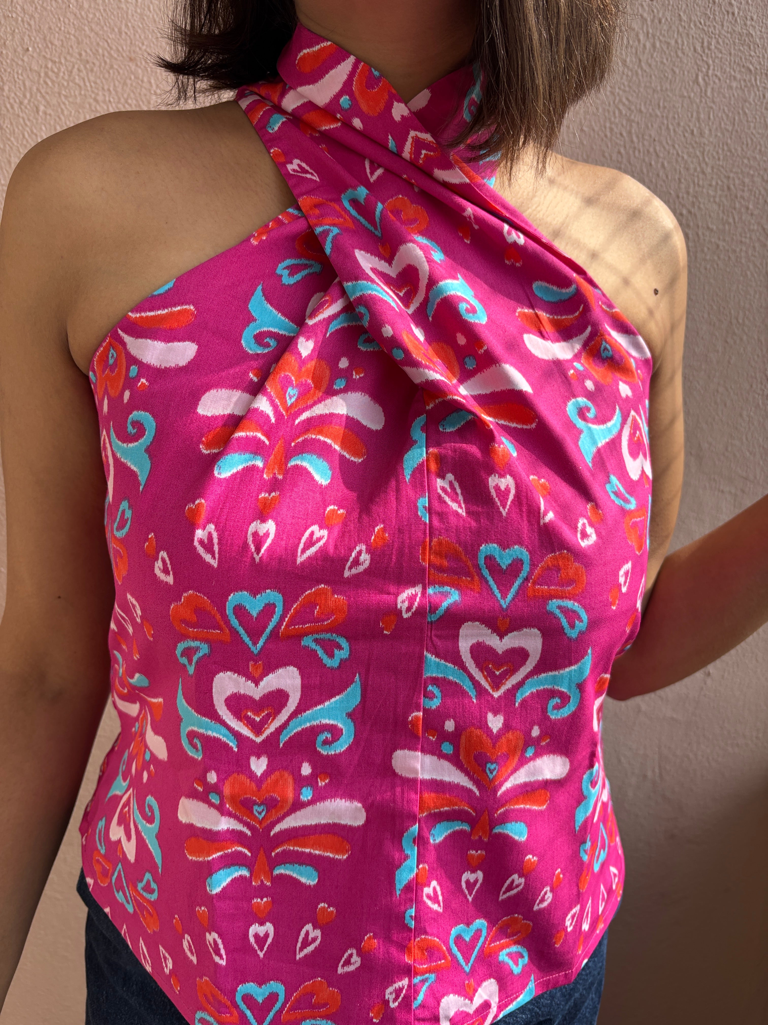 Pink Twist Halter Cotton Top