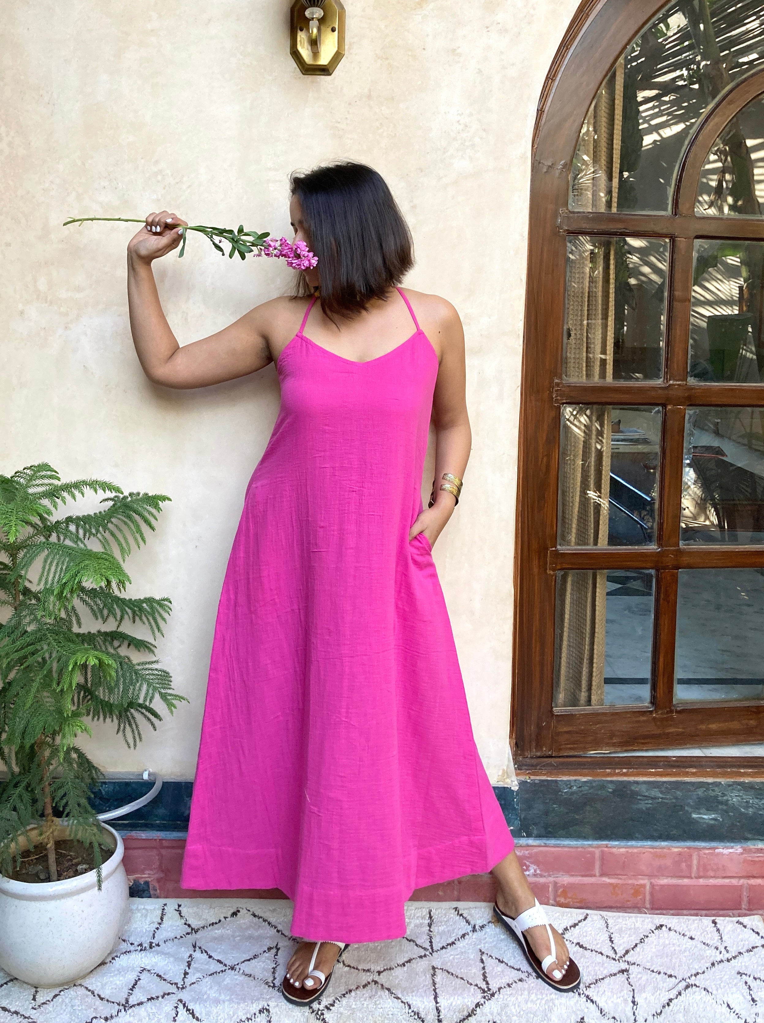 Pink Organic Cotton Strappy Maxi Dress