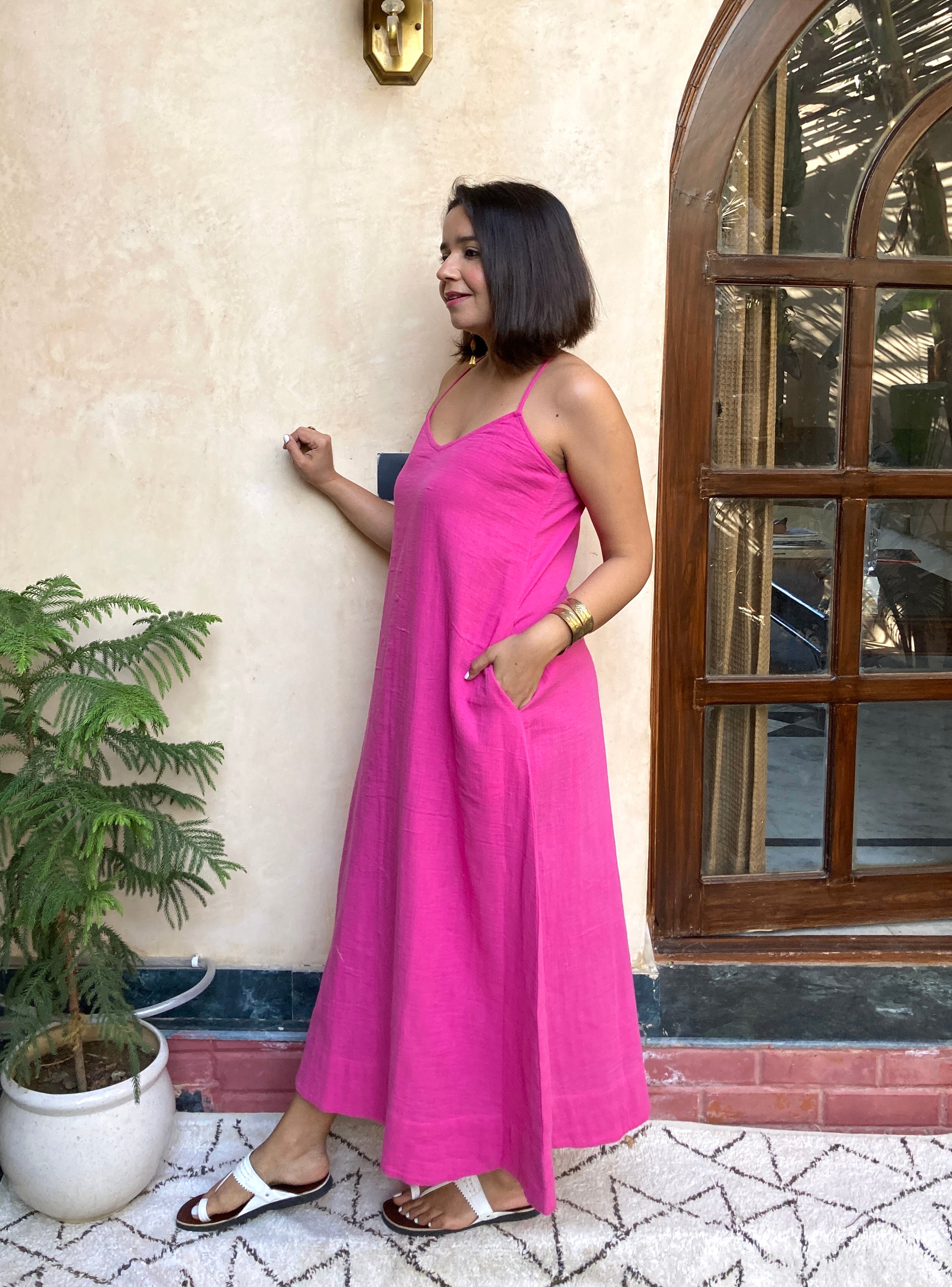 Pink Organic Cotton Strappy Maxi Dress