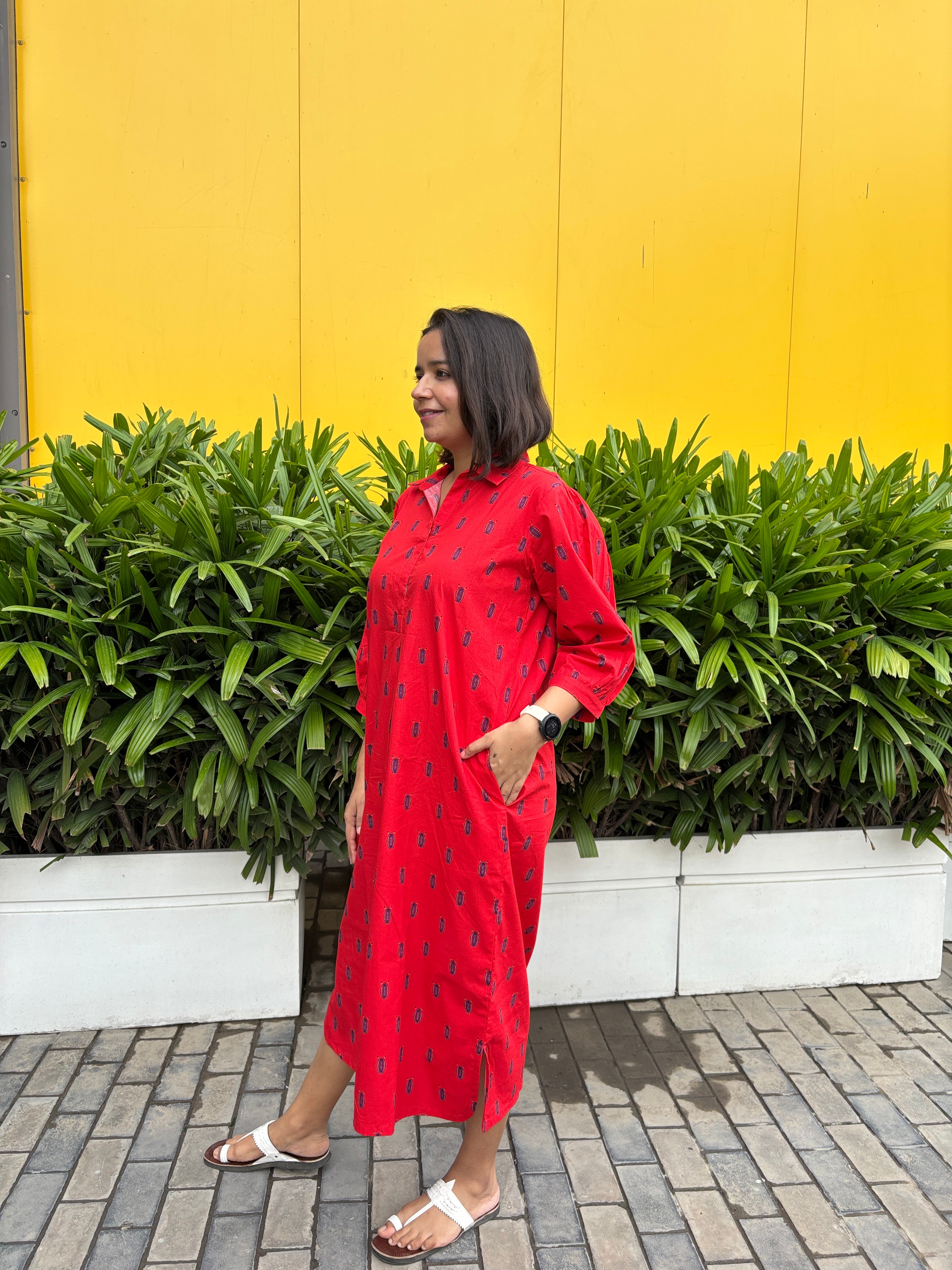 Red Anti Fit Kurta Dress
