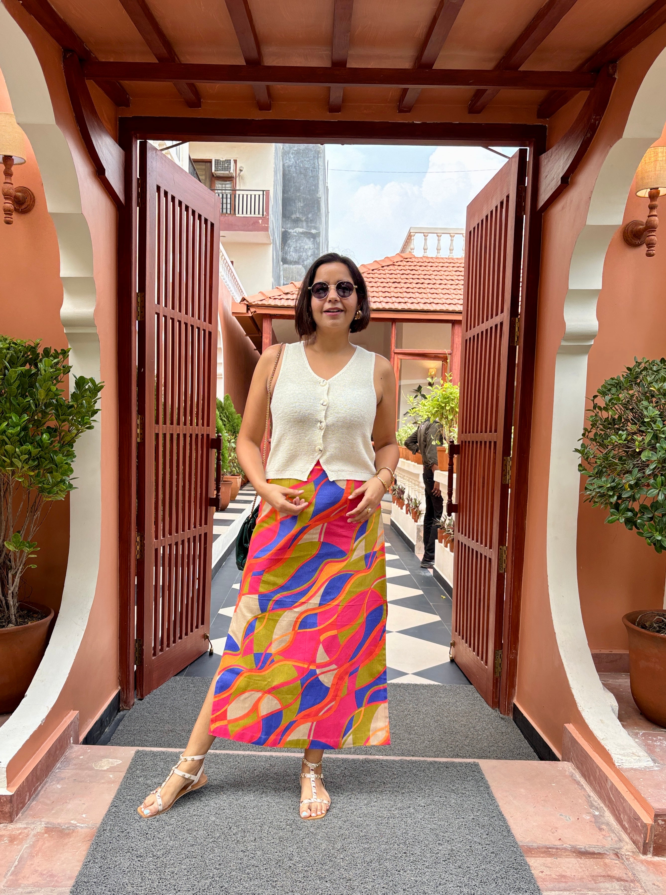 Multicolor Abstract Print Long Skirt