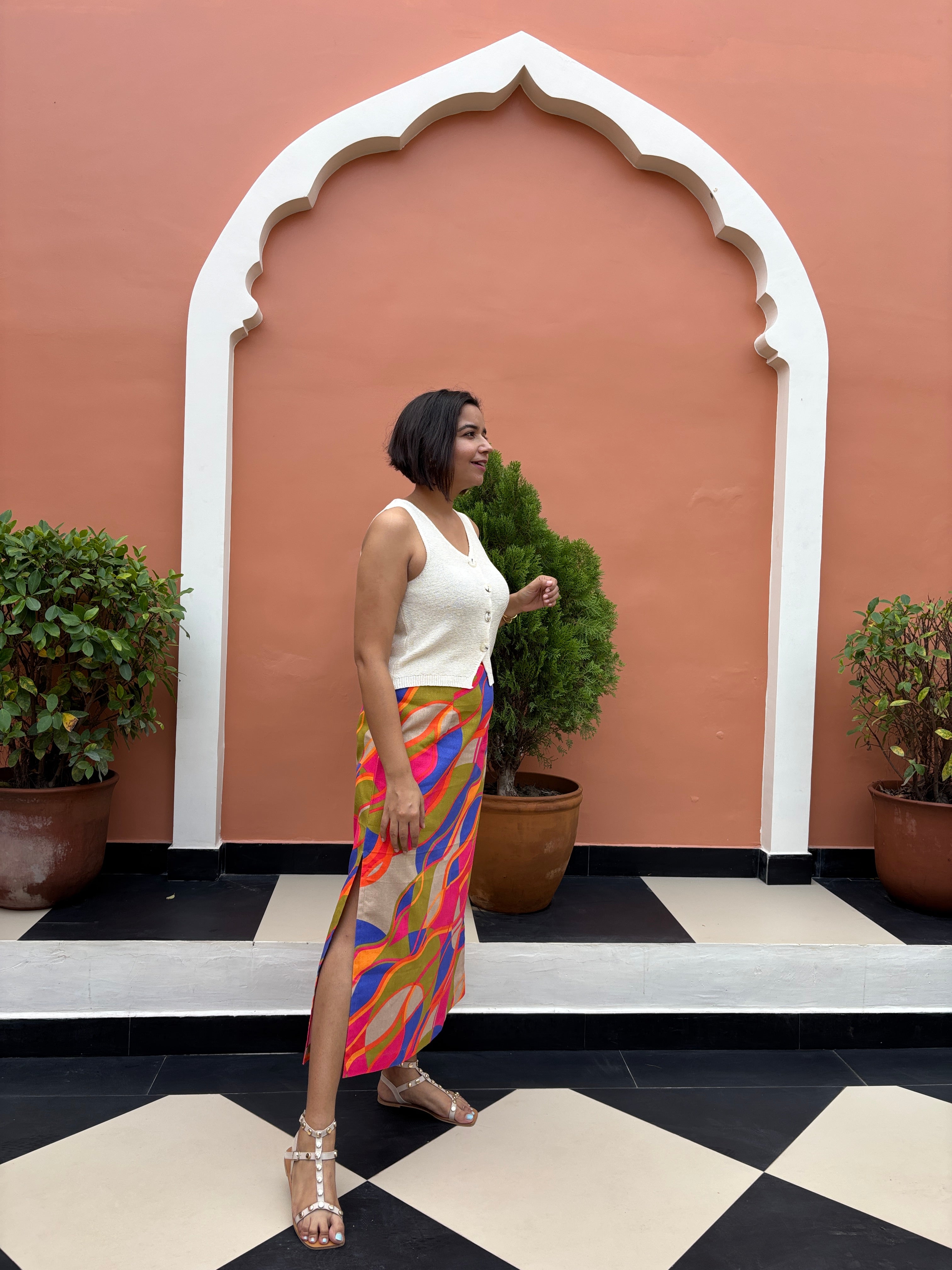 Multicolor Abstract Print Long Skirt