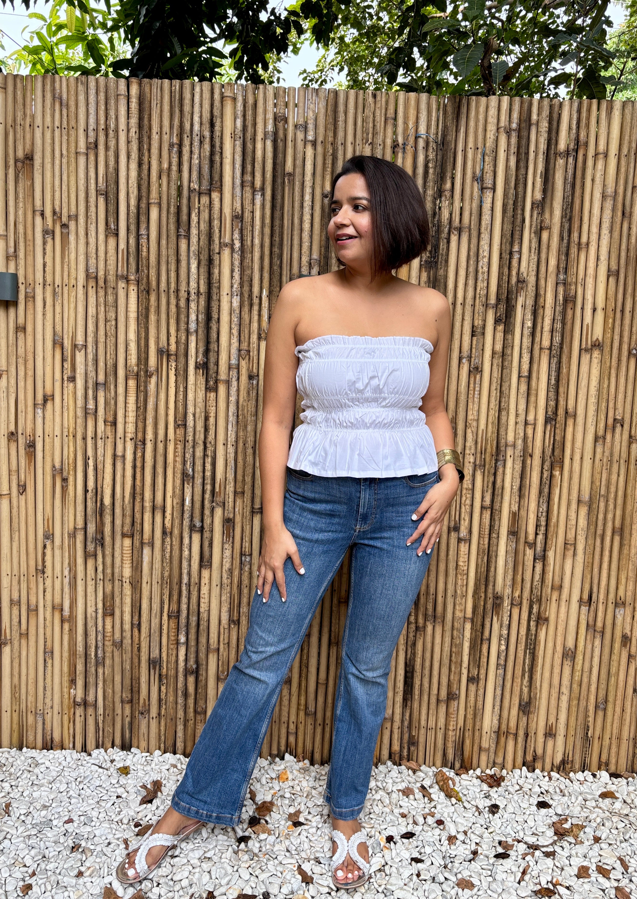 White Cotton Smocked Tube Top
