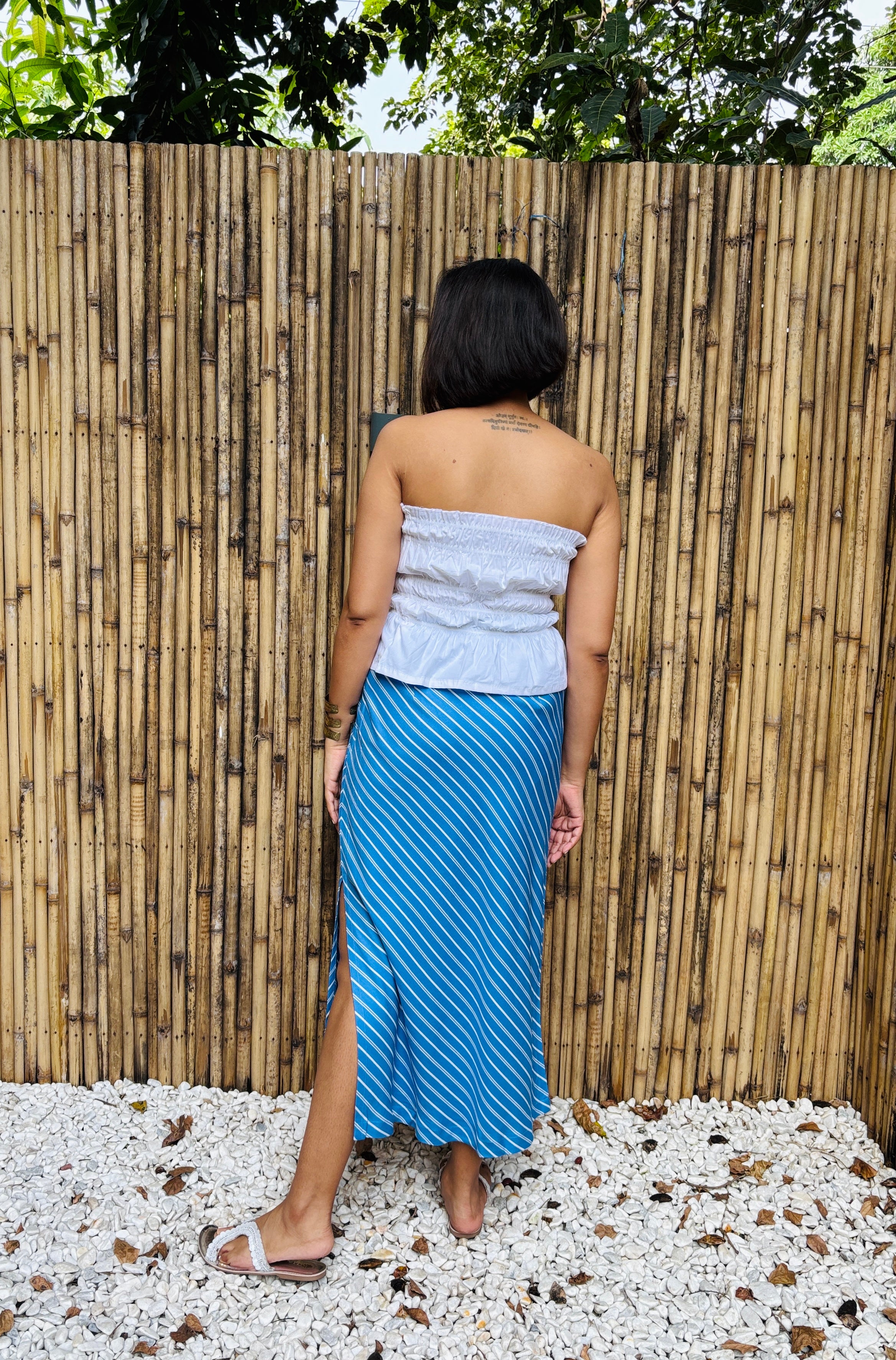 Blue Diagonal Stripe Midi Skirt
