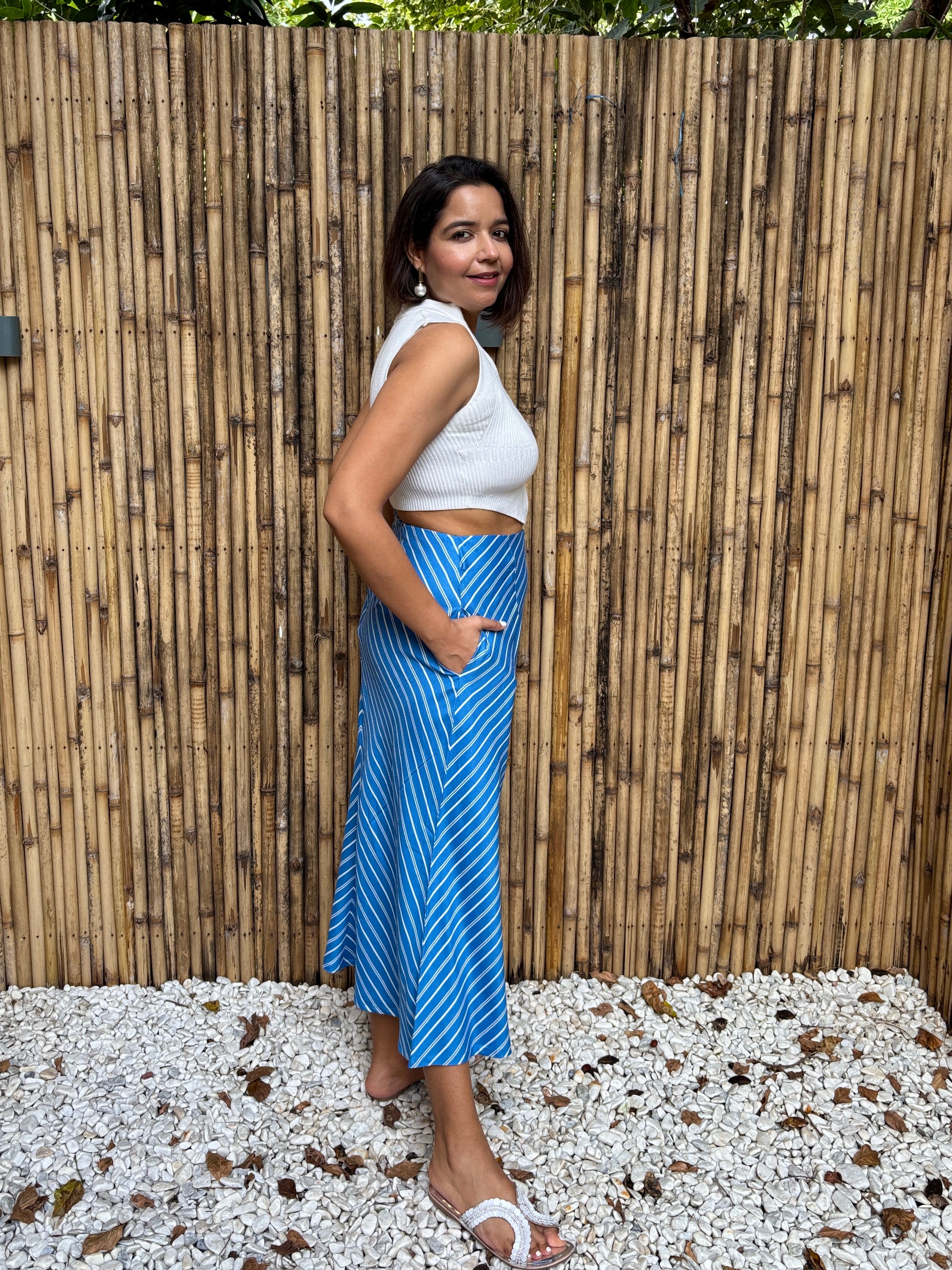 Blue Striped Midi Skirt